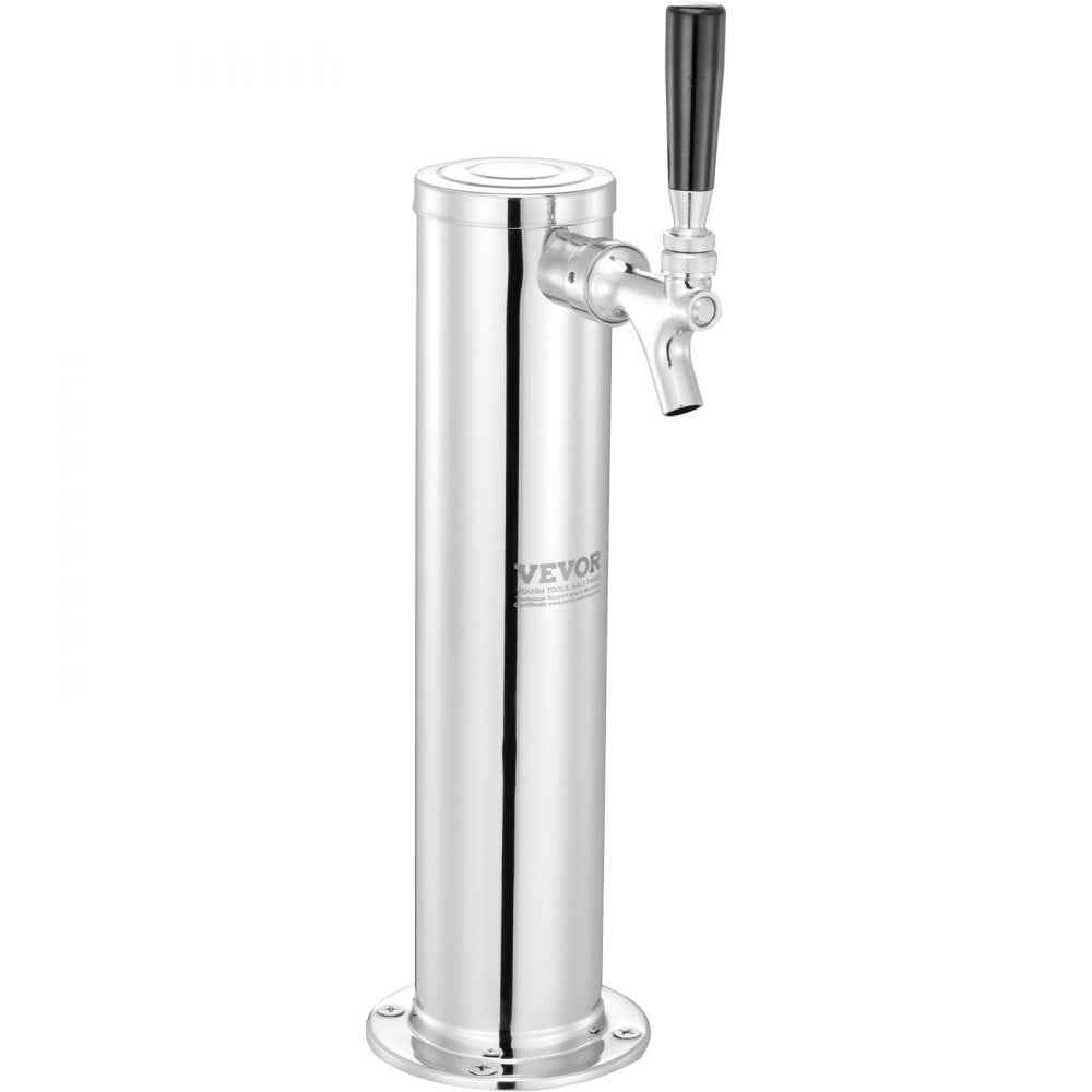 VEVOR Kegerator Tower Kit, Single Tap Beer Conversion Kit, Stainless Steel Keg Beer Tower Dispenser with Dual Gauge CGA320 Regulator & D-System Keg Coupler, Self-Closing Spring for Party Bar Home 