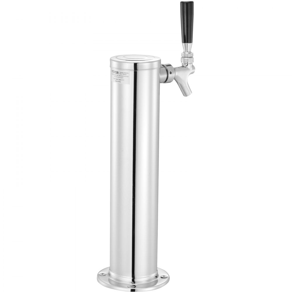 VEVOR Kegerator Tower Kit, Single Tap Beer Conversion Kit, Stainless Steel Keg Beer Tower Dispenser with Dual Gauge CGA320 Regulator & D-System Keg Coupler, Self-Closing Spring for Party Bar Home 
