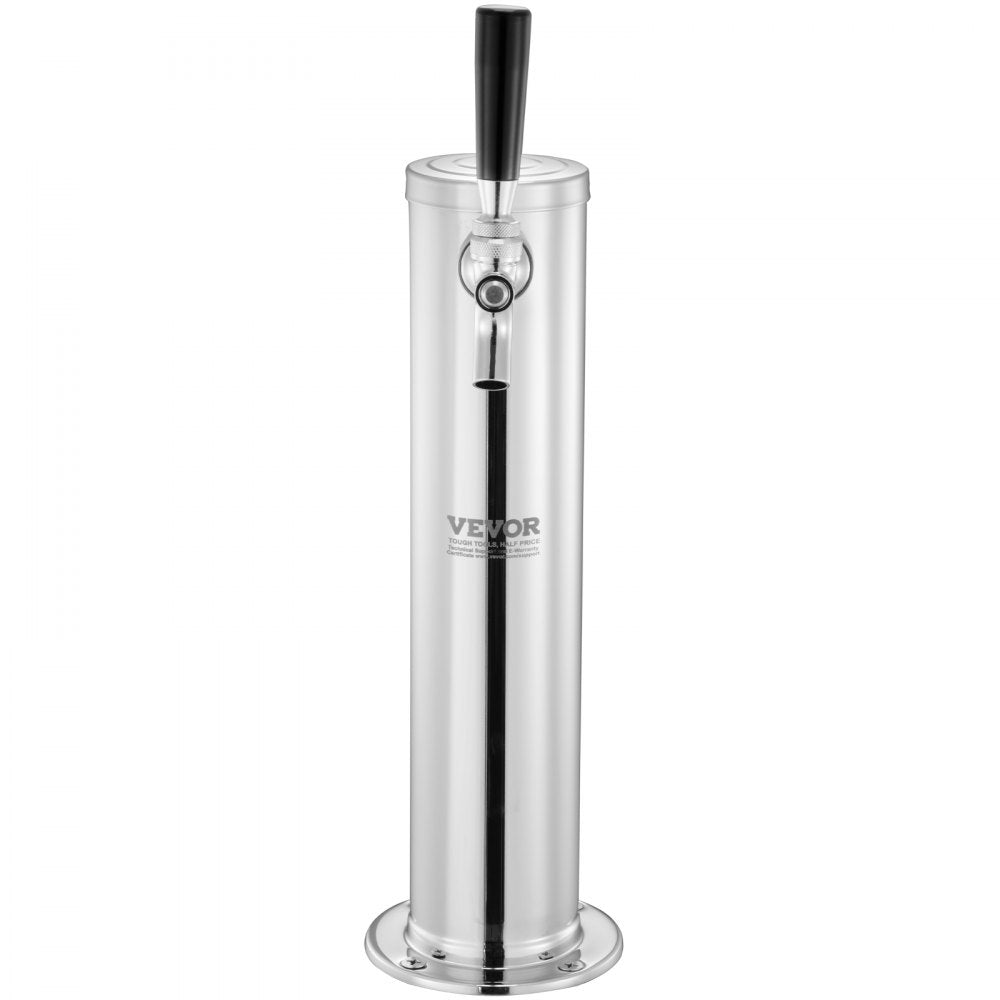 VEVOR Kegerator Tower Kit, Single Tap Beer Conversion Kit, Stainless Steel Keg Beer Tower Dispenser with Dual Gauge CGA320 Regulator & D-System Keg Coupler, Self-Closing Spring for Party Bar Home 