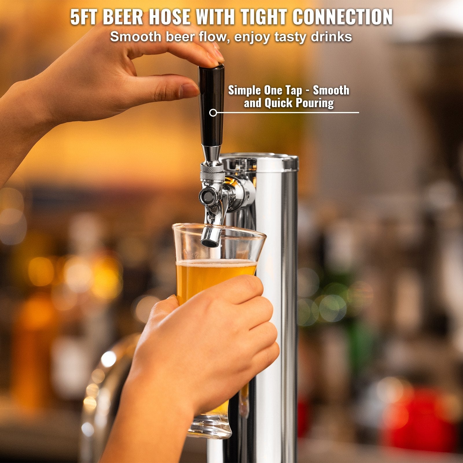 VEVOR Kegerator Tower Kit, Single Tap Beer Conversion Kit, Stainless Steel Keg Beer Tower Dispenser with Dual Gauge CGA320 Regulator & D-System Keg Coupler, Beer Drip Tray for Party Home 