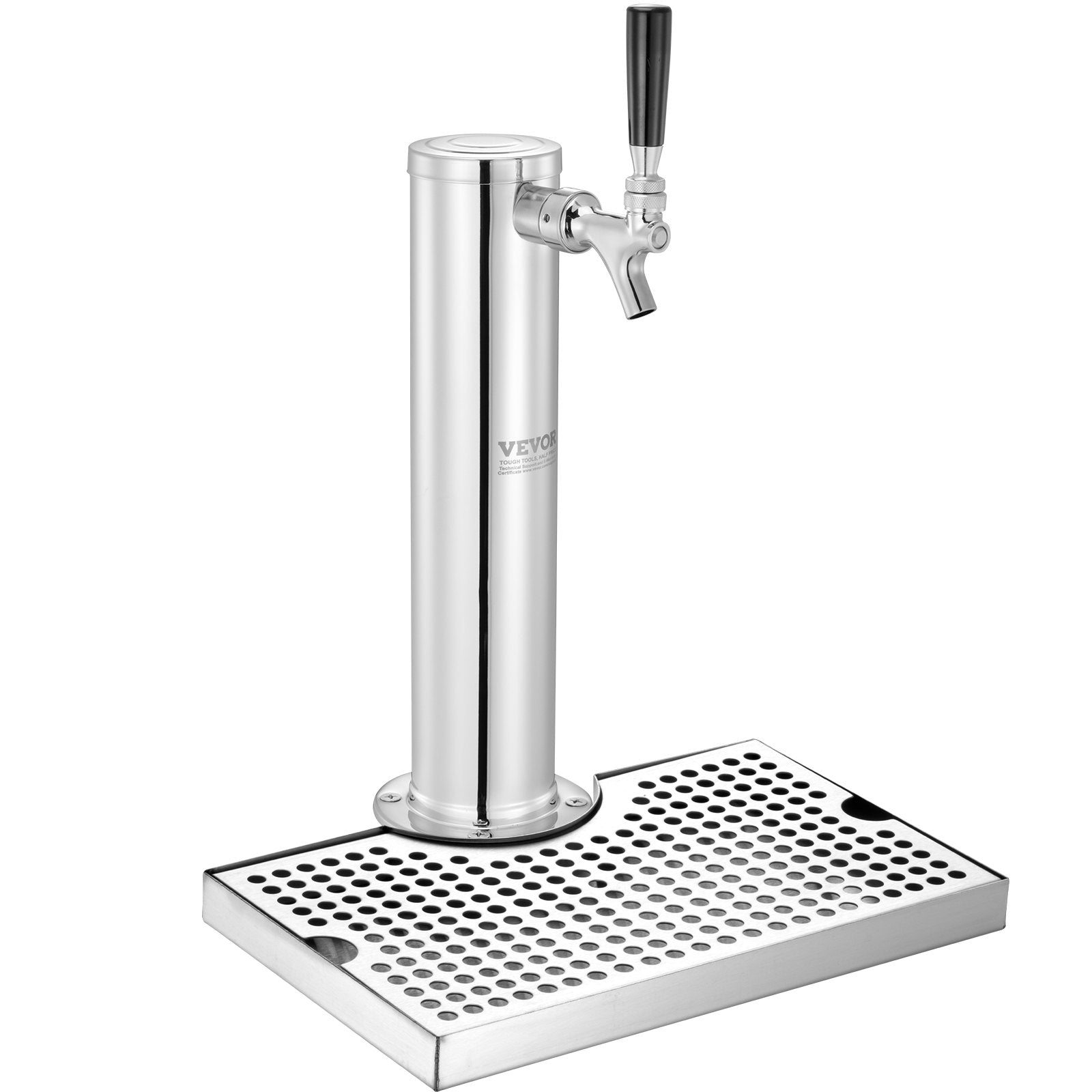 VEVOR Kegerator Tower Kit, Single Tap Beer Conversion Kit, Stainless Steel Keg Beer Tower Dispenser with Dual Gauge CGA320 Regulator & D-System Keg Coupler, Beer Drip Tray for Party Home 