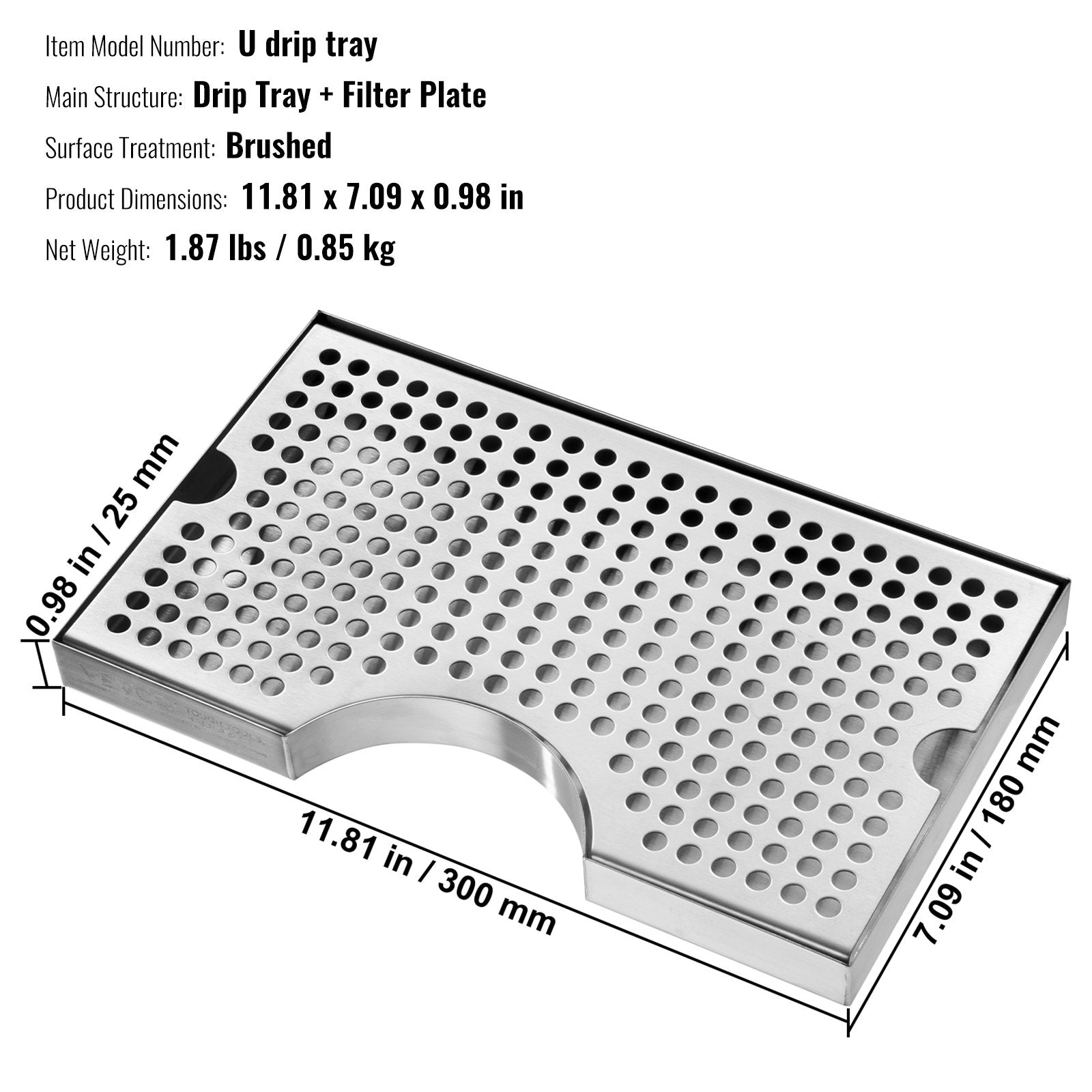VEVOR Kegerator Beer Drip Tray, 304 Stainless Steel Keg Drip Trays with 4 Non-Slip Rubber Pads and Detachable Cover, Heat / Cold Resistant Beer Tower Drip Pan for Bar Restaurant Coffee Shop Home 