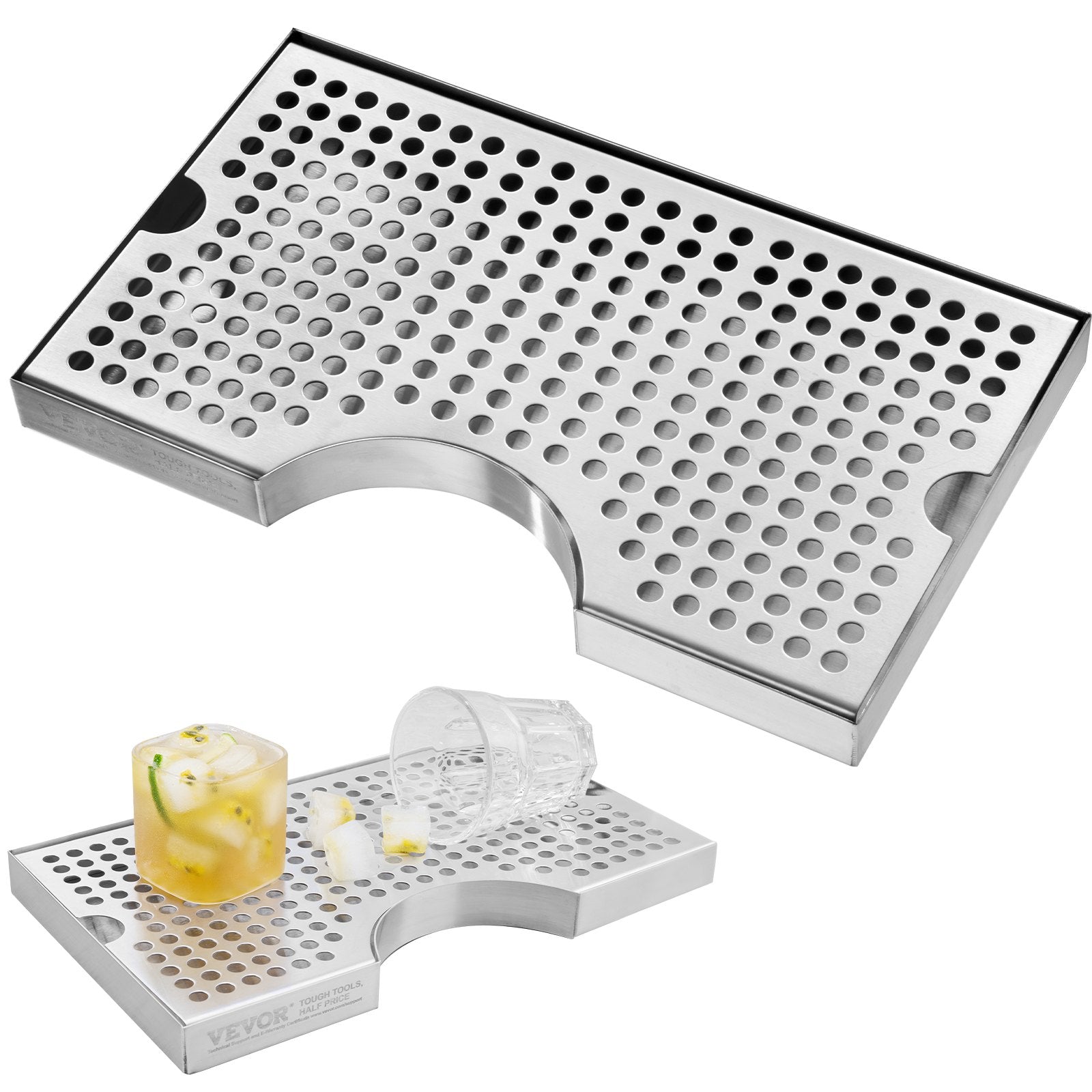 VEVOR Kegerator Beer Drip Tray, 304 Stainless Steel Keg Drip Trays with 4 Non-Slip Rubber Pads and Detachable Cover, Heat / Cold Resistant Beer Tower Drip Pan for Bar Restaurant Coffee Shop Home 