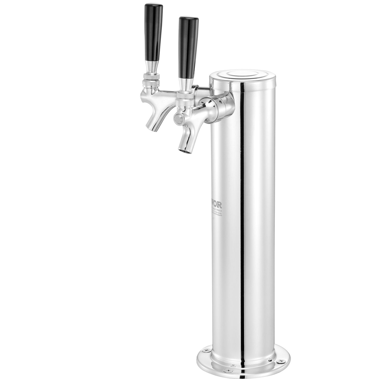 VEVOR Kegerator Tower Kit, Dual Taps Beer Conversion Kit, Stainless Steel Keg Beer Tower Dispenser with Dual Gauge CGA320 Regulator & D-System Keg Coupler, Self-Closing Spring for Party Bar Home 