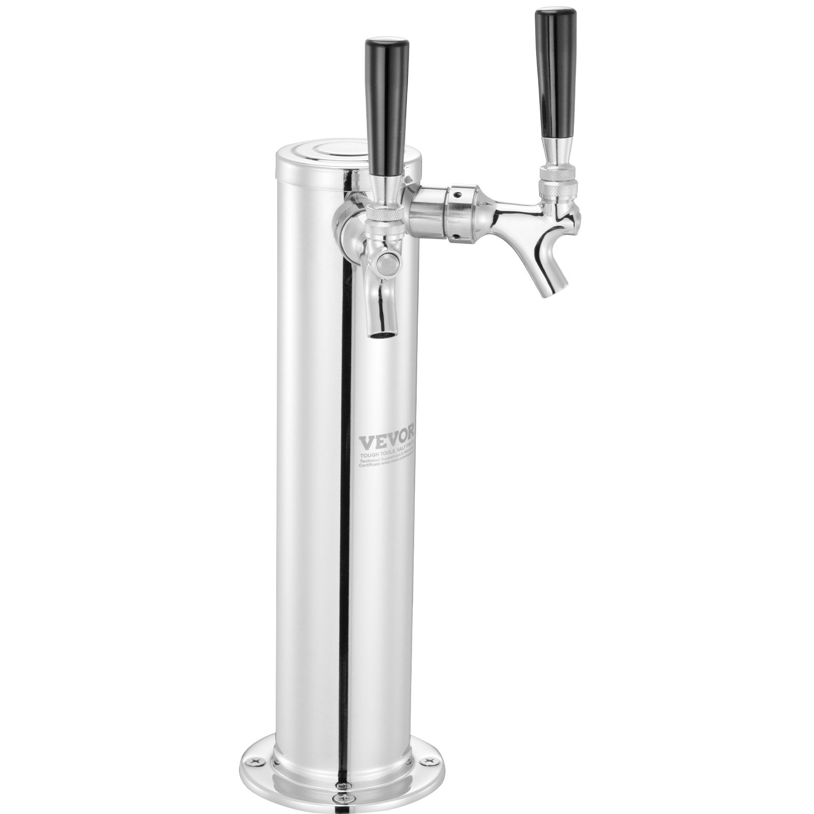 VEVOR Kegerator Tower Kit, Dual Taps Beer Conversion Kit, Stainless Steel Keg Beer Tower Dispenser with Dual Gauge CGA320 Regulator & D-System Keg Coupler, Self-Closing Spring for Party Bar Home 
