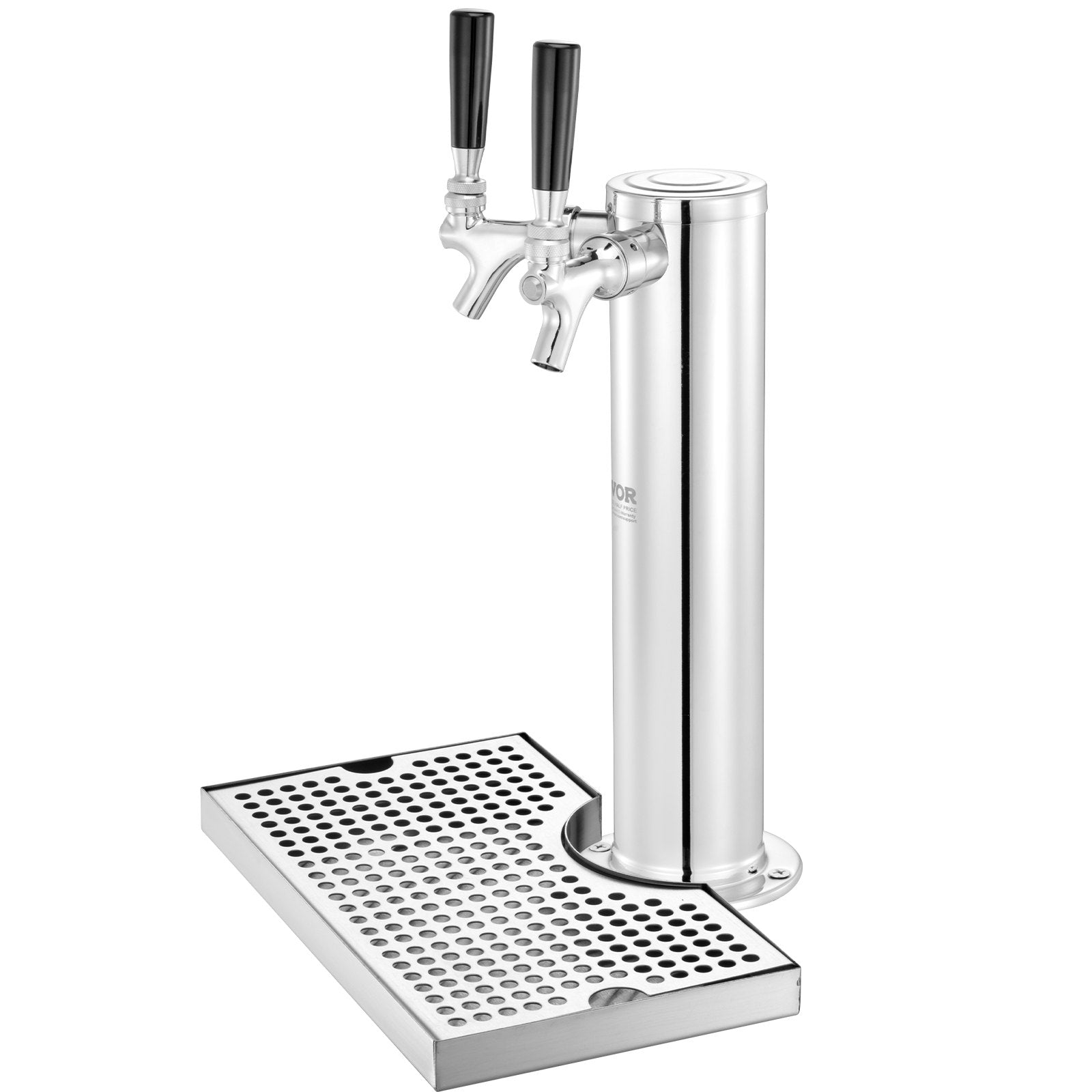 VEVOR Kegerator Tower Kit, Dual Taps Beer Conversion Kit, Stainless Steel Keg Beer Tower Dispenser with Dual Gauge CGA320 Regulator & D-System Keg Coupler, Beer Drip Tray for Party Home 