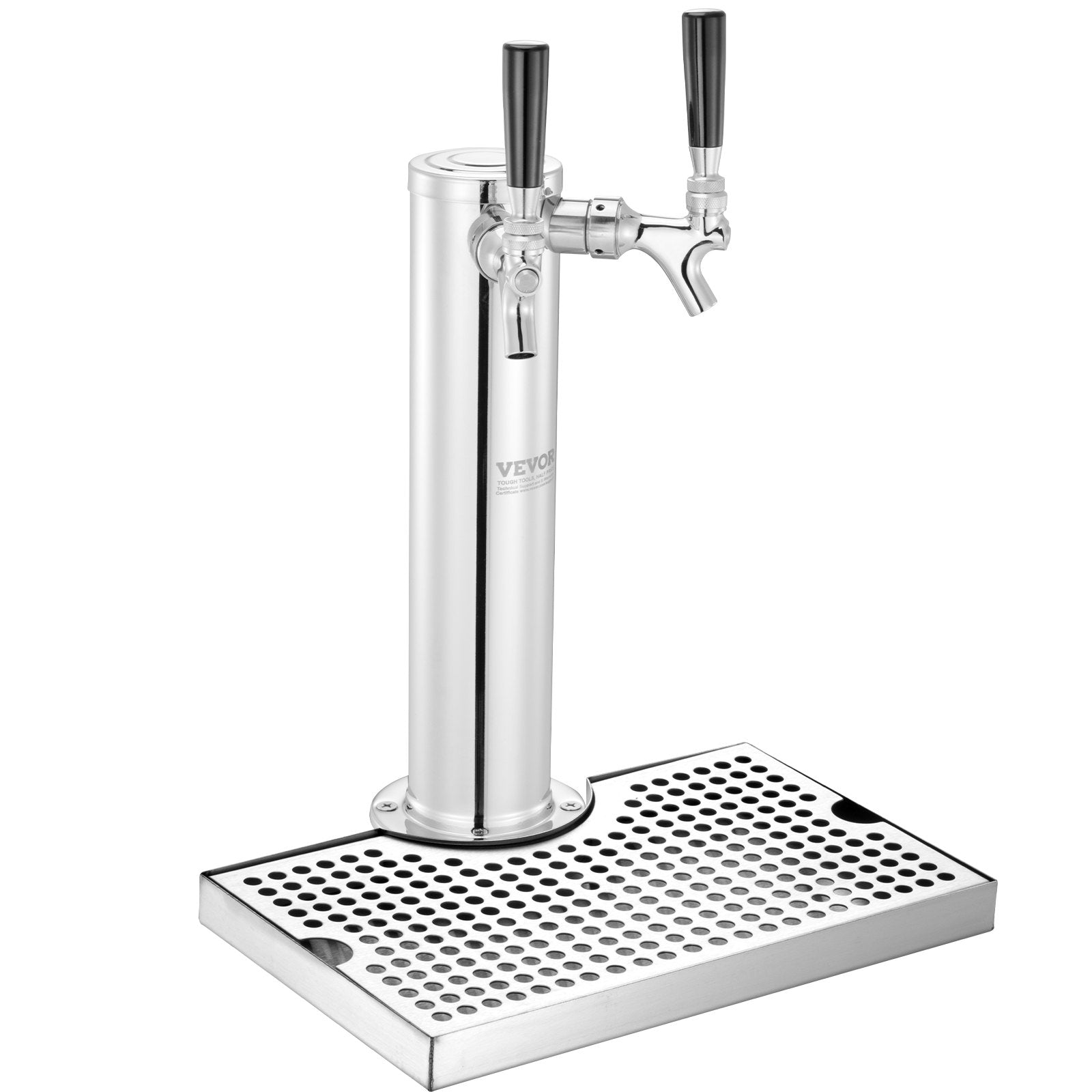 VEVOR Kegerator Tower Kit, Dual Taps Beer Conversion Kit, Stainless Steel Keg Beer Tower Dispenser with Dual Gauge CGA320 Regulator & D-System Keg Coupler, Beer Drip Tray for Party Home 