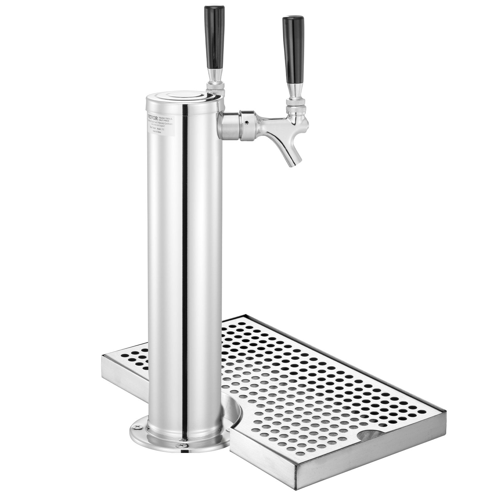 VEVOR Kegerator Tower Kit, Dual Taps Beer Conversion Kit, Stainless Steel Keg Beer Tower Dispenser with Dual Gauge CGA320 Regulator & D-System Keg Coupler, Beer Drip Tray for Party Home 