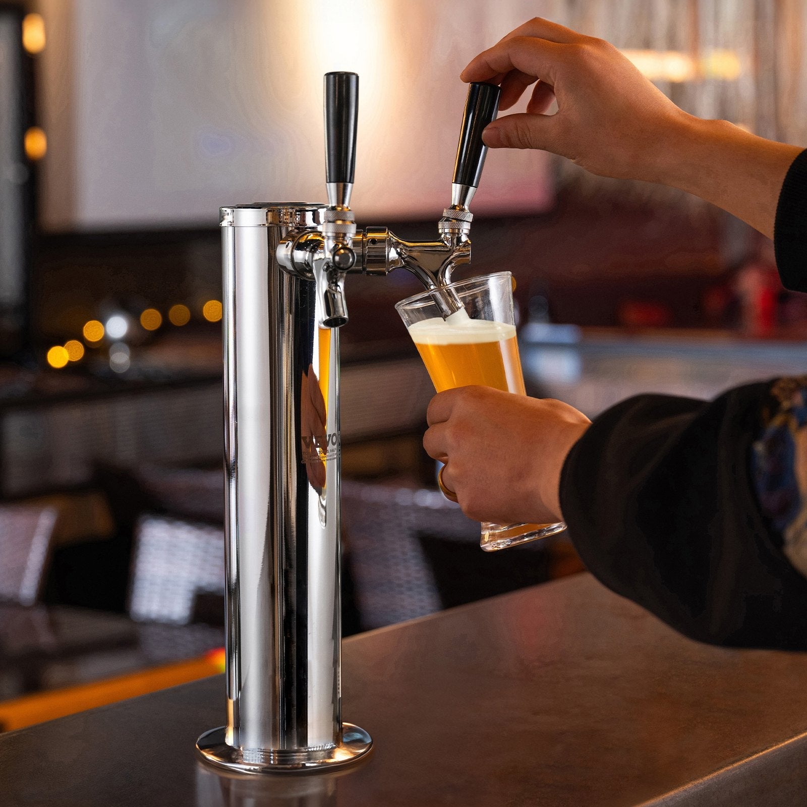 VEVOR Dual Taps Draft Beer Tower Dispenser, Stainless Steel Keg Beer Tower, Kegerator Tower Kit with Pre-Assembled Tubing and Self-Closing Faucet Shanks for Party, Bar, Pub, Restaurant 