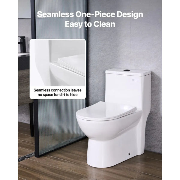 One-Piece Elongated Toilet with Dual Flush 1.1/1.6 GPF, 12" Rough-In & Soft-Close Seat – Black & White