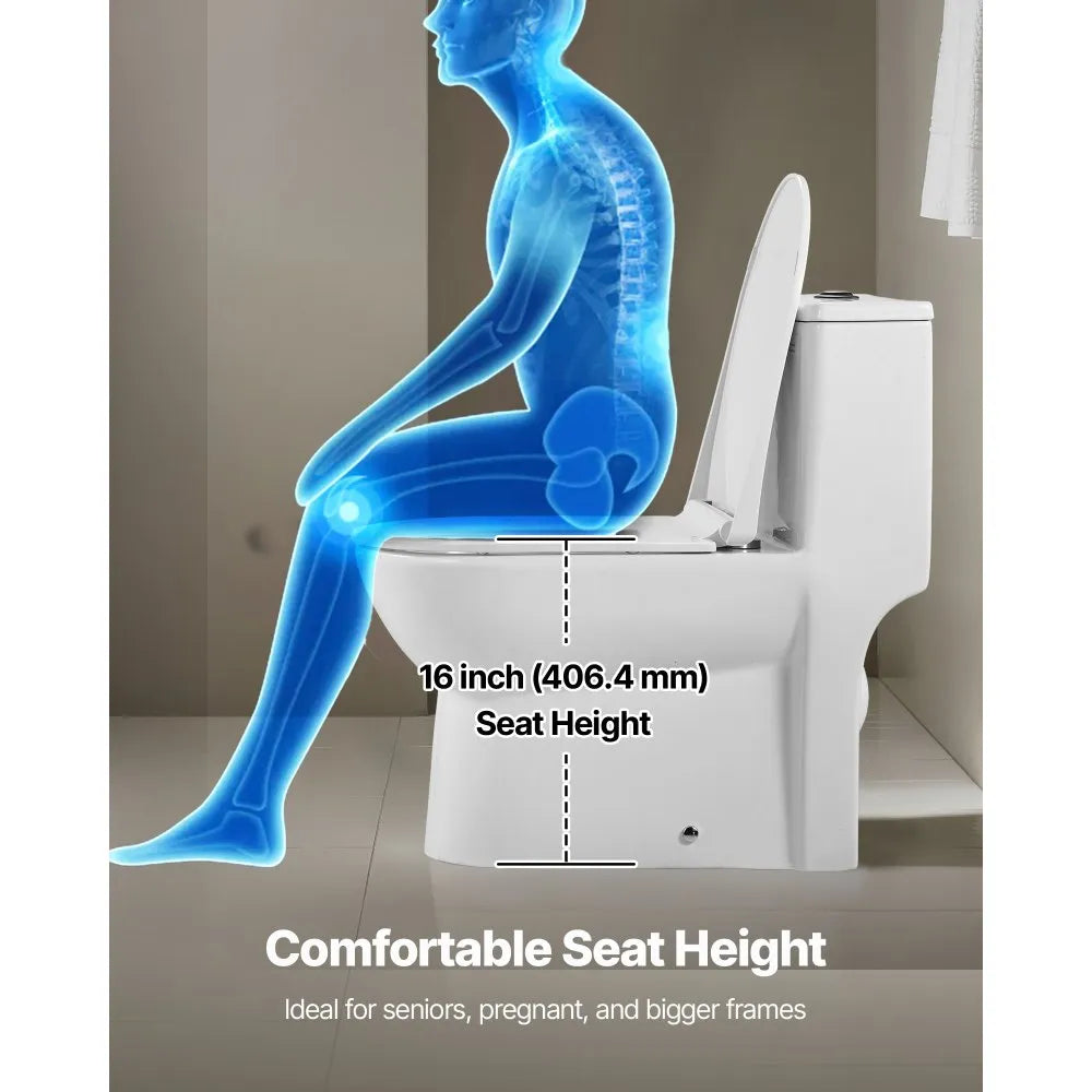 One-Piece Elongated Toilet with Dual Flush 1.1/1.6 GPF, 12" Rough-In & Soft-Close Seat – Black & White