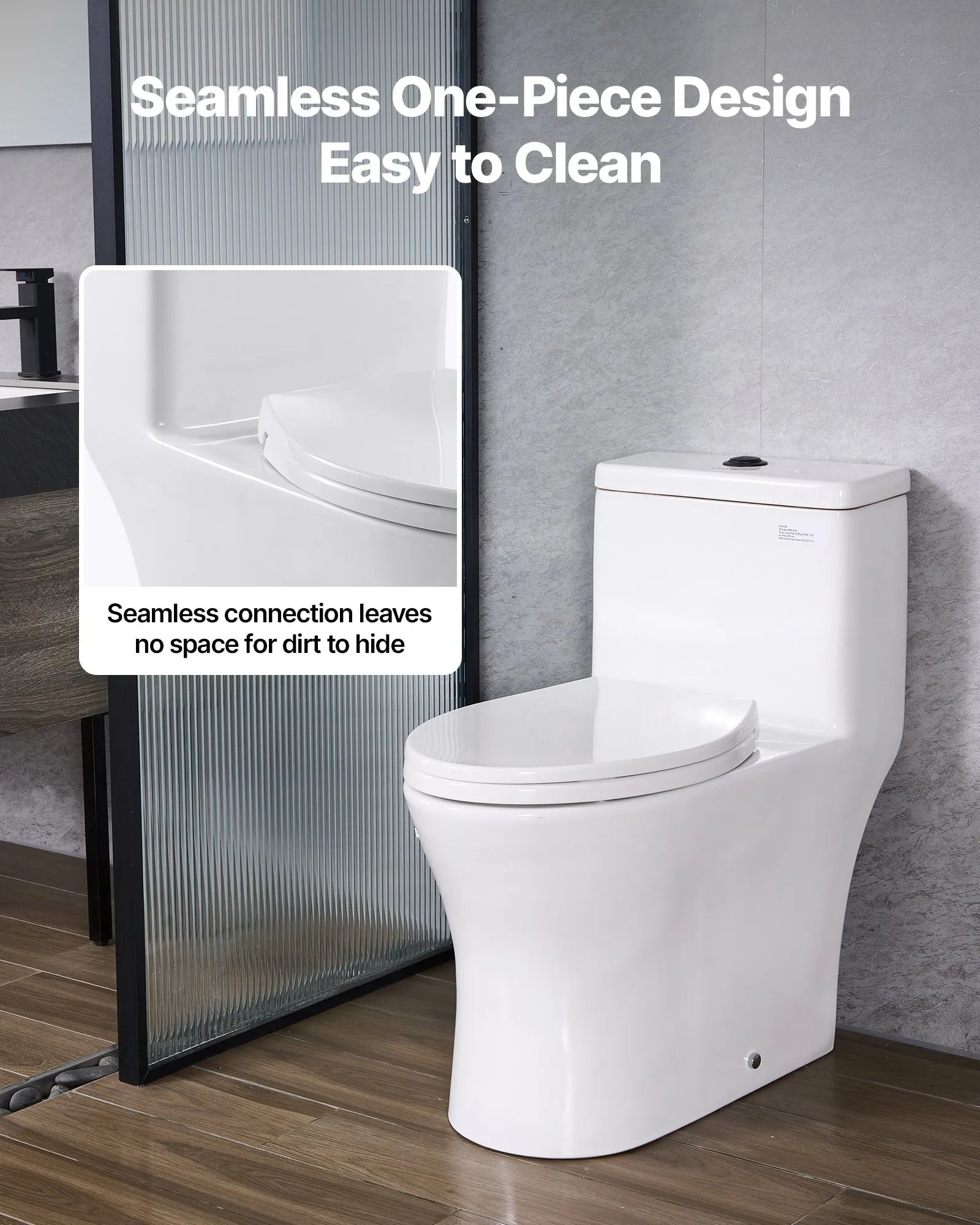 VEVOR One-Piece Toilet, Elongated Toilet Vortex Dual-Flush 1.0/1.28 GPF, Toilets for Bathroom with Comfortable Chair Seat, Standard Height, Easy-Clean Skirted Design, 12 inch Rough-In, White + Black 