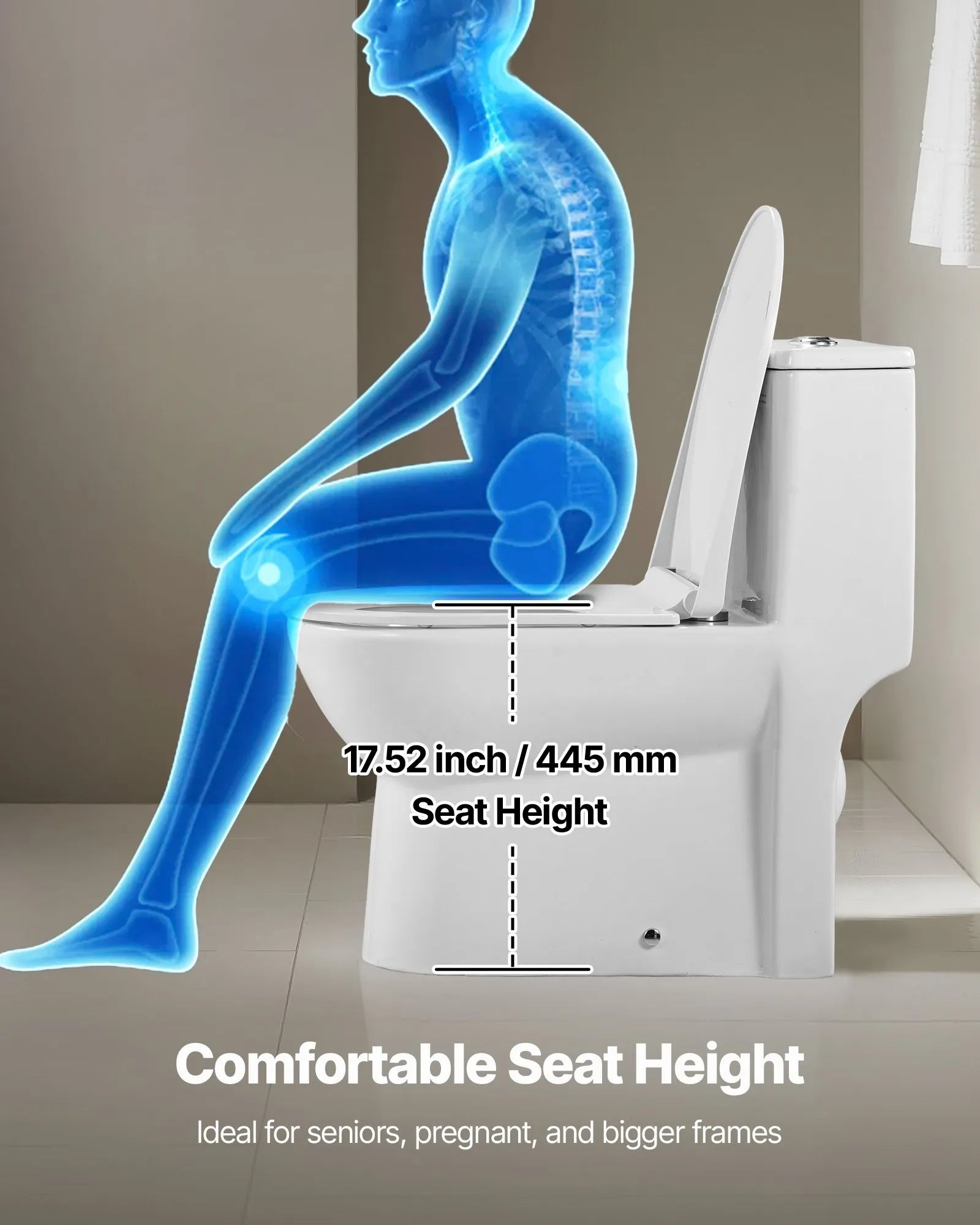 VEVOR One-Piece Toilet, Elongated Toilet Vortex Dual-Flush 1.0/1.28 GPF, Toilets for Bathroom with Comfortable Chair Seat, Standard Height, Easy-Clean Skirted Design, 12 inch Rough-In, White + Black 
