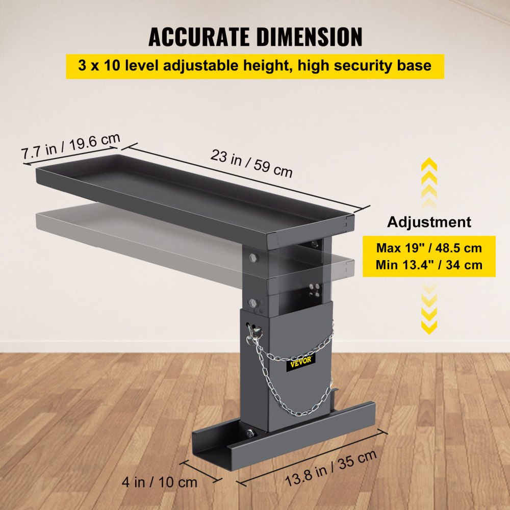 VEVOR 23.4x7.6-Inch Ladder Extender, Extension Ladder 12.25-19.7-Inch Adjustable Height Range, Ladder Leveling Tool, Stair Ladder Extension with Chain Pins in Steel for Stairs, in Black Powder Coated 