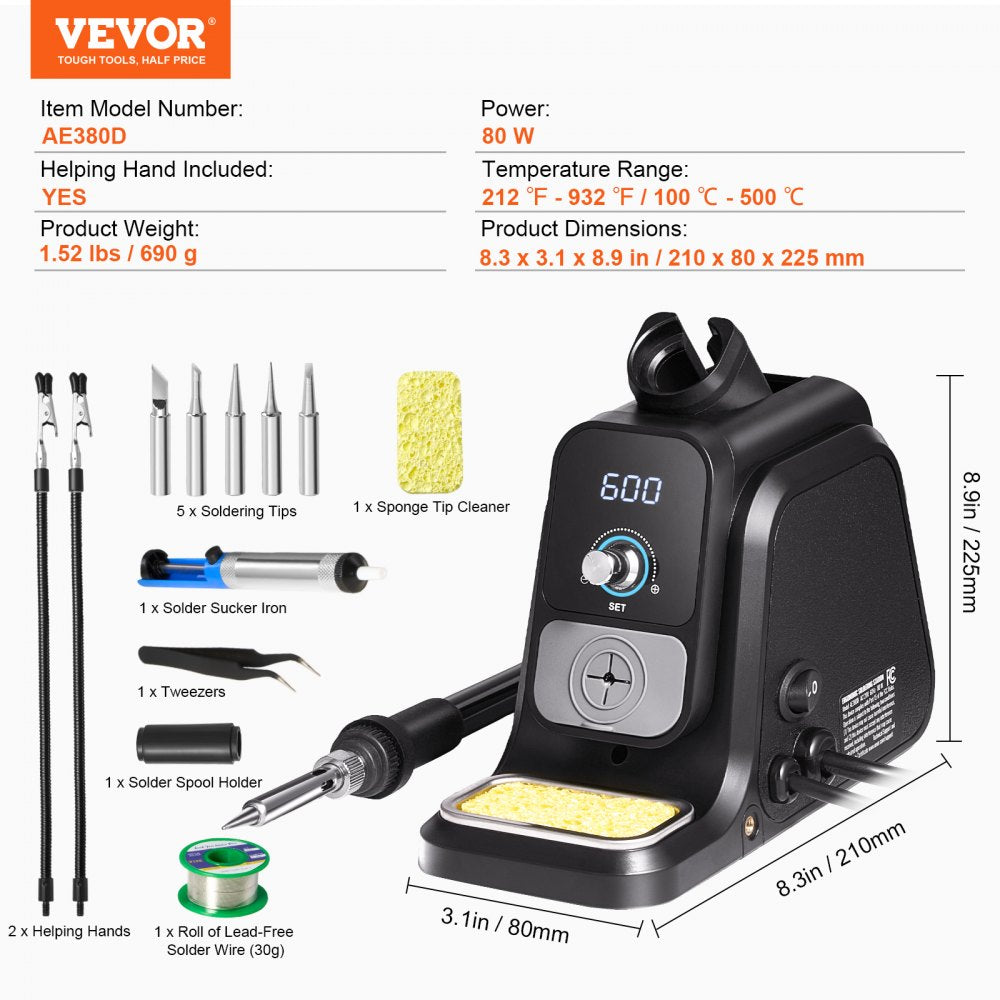 VEVOR Soldering Iron Station 80W LED Display Soldering Station Kit Helping Hands 