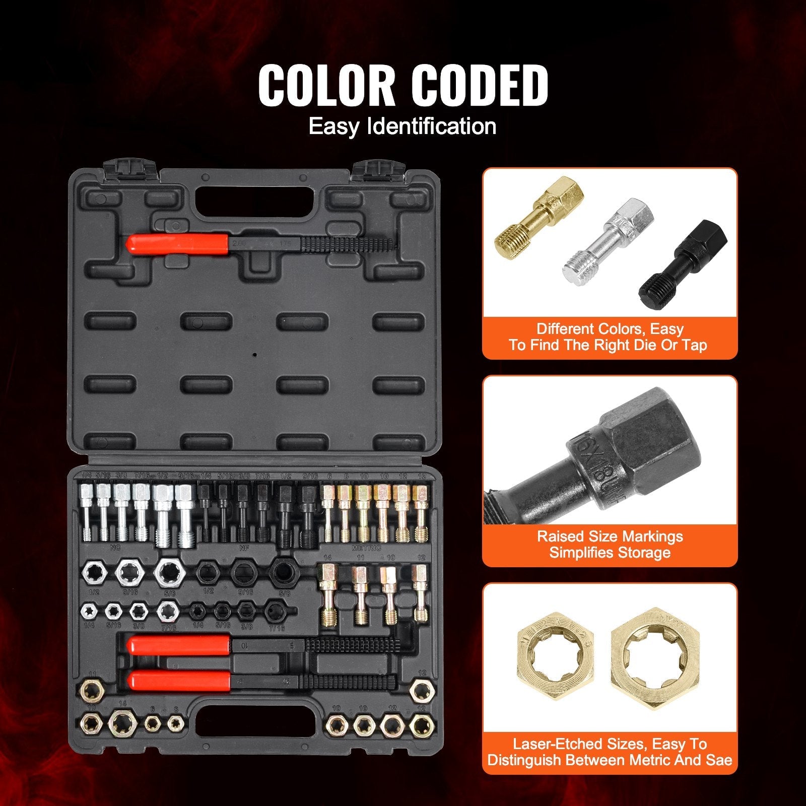 VEVOR 49PCS Thread Chaser Set UNC UNF Metric Thread Restorer Tool Rethreading 