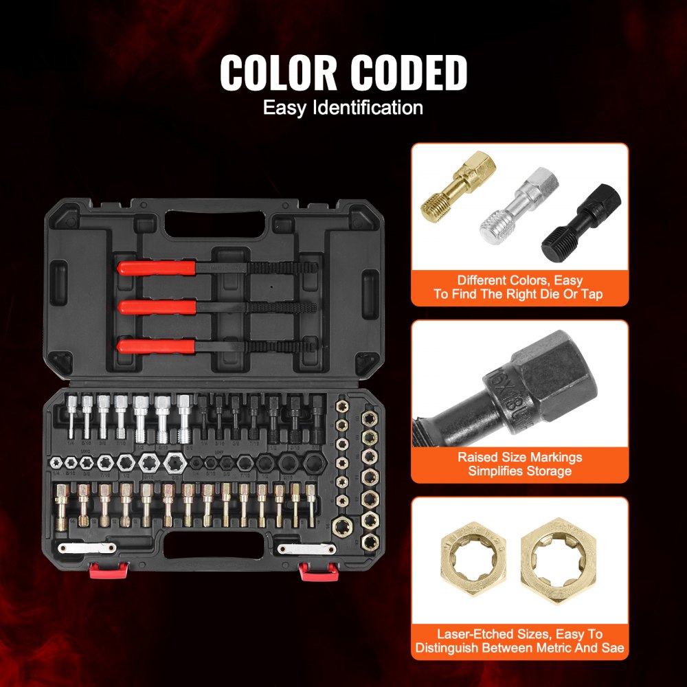 VEVOR 61PCS Thread Chaser Set UNC UNF Metric Thread Restorer Tool Rethreading 