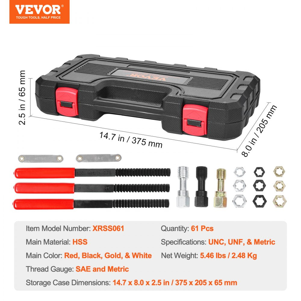 VEVOR 61PCS Thread Chaser Set UNC UNF Metric Thread Restorer Tool Rethreading 