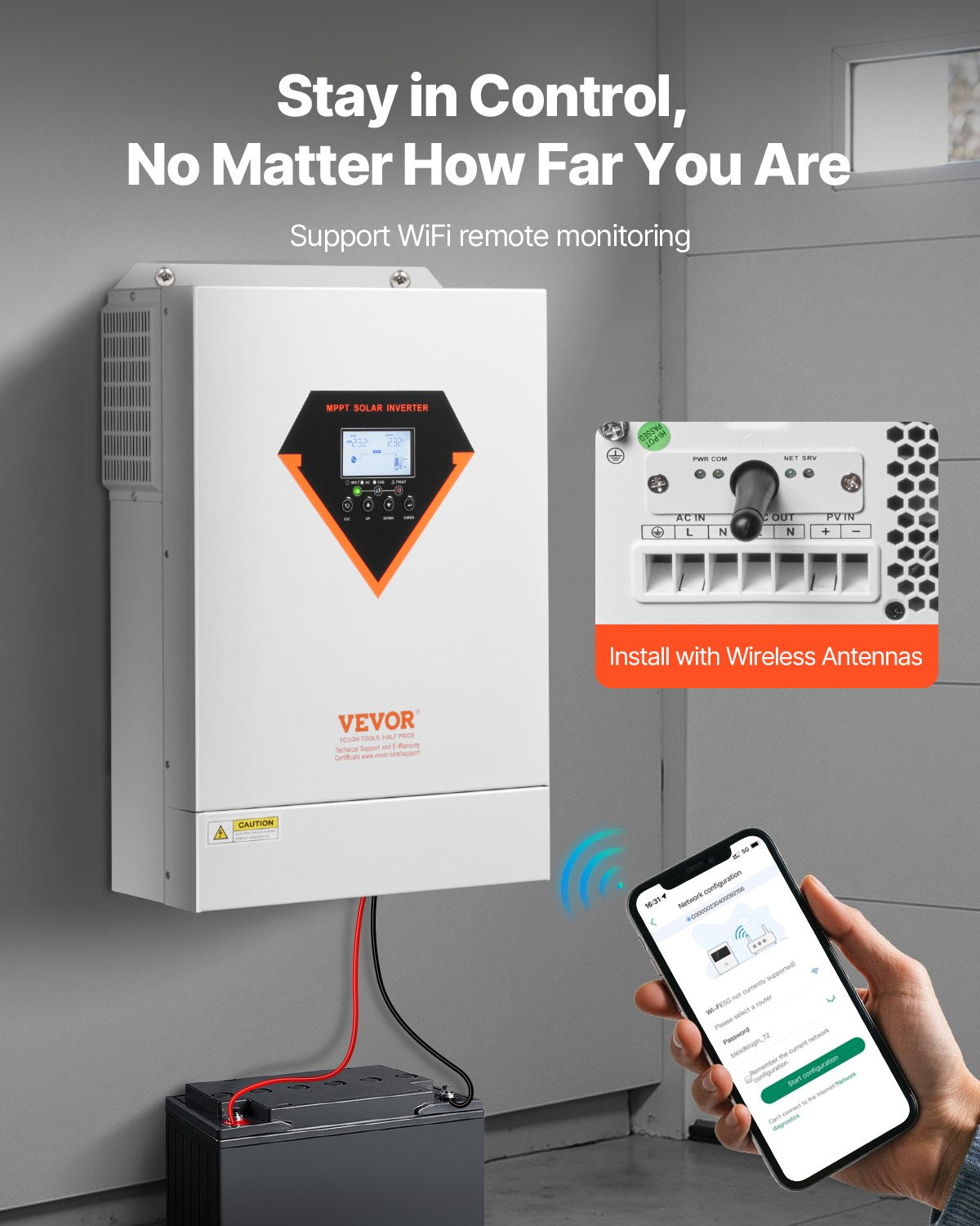 VEVOR Hybrid Solar Inverter Charger 6000W 220/230V Built-in 120A MPPT Controller 