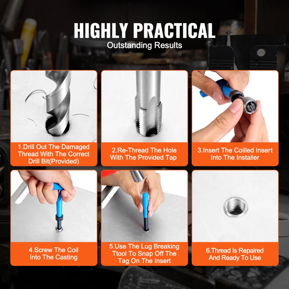 VEVOR Helicoil Thread Repair Kit 338-Piece SAE and Metric Rethreading Tool Kit 