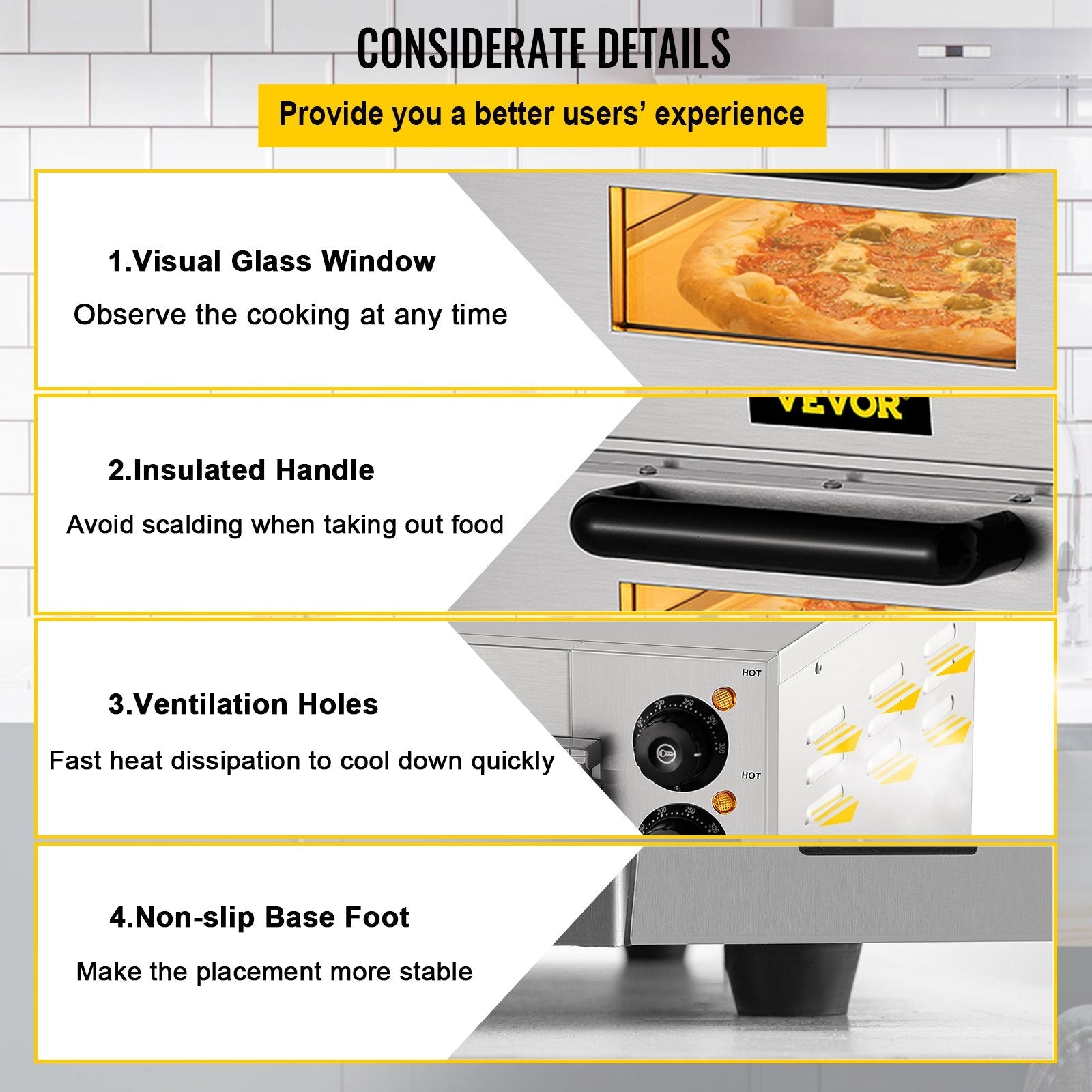 VEVOR Commercial Pizza Oven Countertop, 14" Single Deck Layer, 110V 1300W Stainless Steel Electric Pizza Oven with Stone and Shelf, Multipurpose Indoor Pizza Maker for Restaurant Home Pretzels Baked 