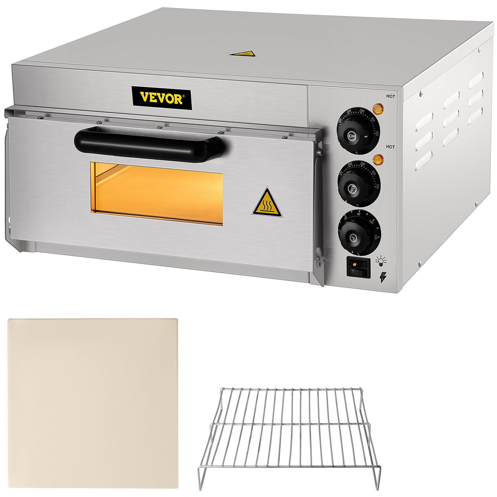 VEVOR Commercial Pizza Oven Countertop, 14" Single Deck Layer, 110V 1300W Stainless Steel Electric Pizza Oven with Stone and Shelf, Multipurpose Indoor Pizza Maker for Restaurant Home Pretzels Baked 