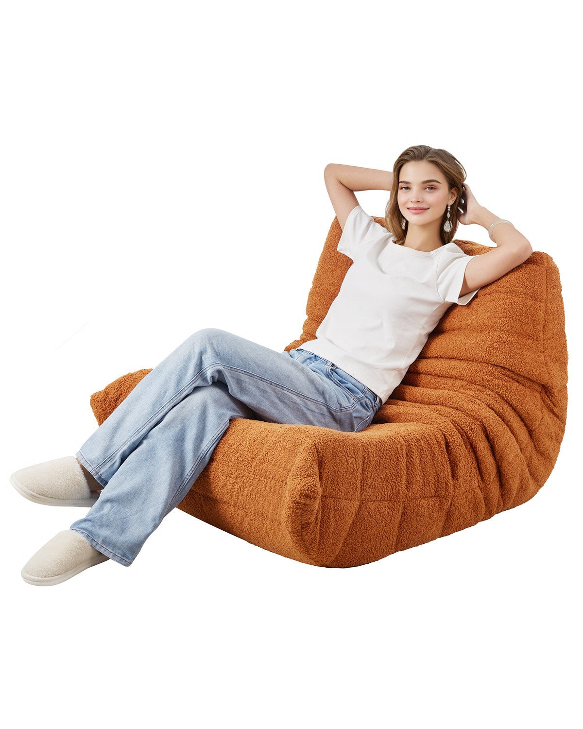 VEVOR L-Shaped Bean Bag Chair with Soft Armrests and Storage Pocket Brown 