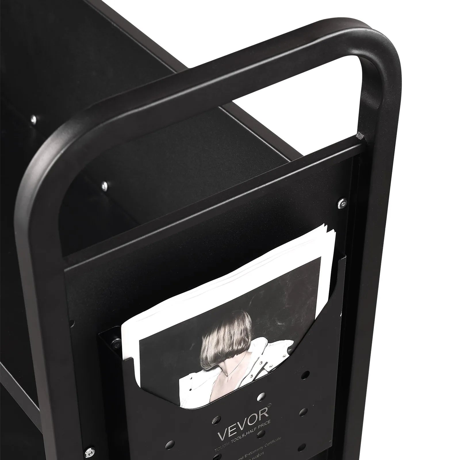 VEVOR Book Cart, 330 lbs Library Cart, 31.1" x 15.2" x 49.2" Rolling Book Cart, Single Sided L-Shaped Flat Shelves with 4-Inch Lockable Wheels for Home Shelves Office and School, Book Truck in Black