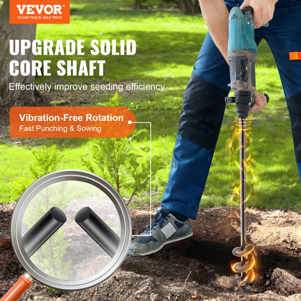 VEVOR Auger Drill Bit for Planting, 1.6 x 16.5 inch Garden Auger Drill Bit, Spiral Drill Bit for Bulbs Planting & Holes Digging, 3/8" Hex Drive Drill 