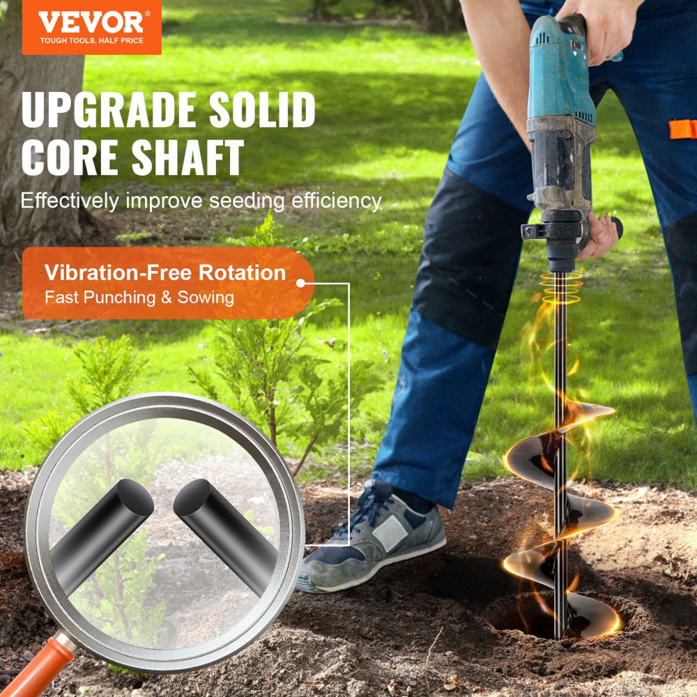 VEVOR Auger Drill Bits for Planting Set of 2, 2" x 16", 4" x 16" Garden Auger Drill Bits, Spiral Drill Bit for Post Hole Digger, Bulbs Planting & Holes Digging, for 3/8" Hex Drive Drill 
