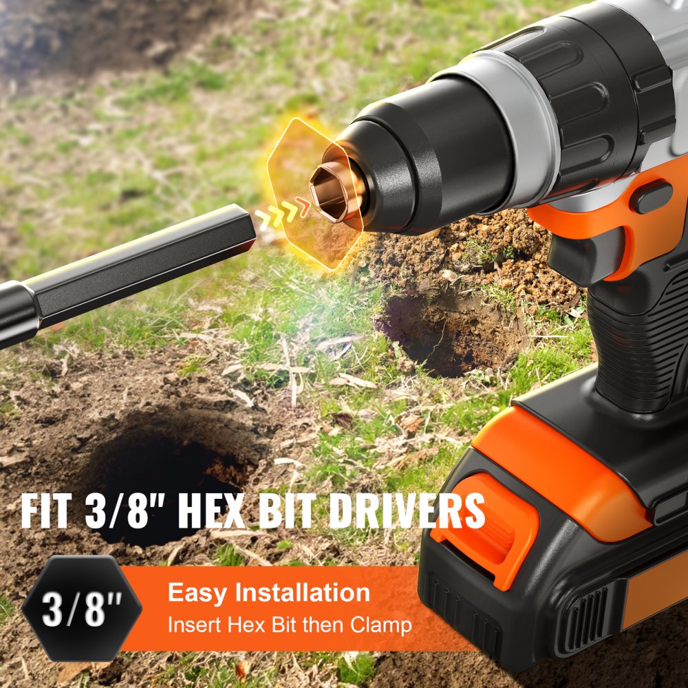 VEVOR Auger Drill Bits for Planting Set of 2, 2" x 16", 4" x 16" Garden Auger Drill Bits, Spiral Drill Bit for Post Hole Digger, Bulbs Planting & Holes Digging, for 3/8" Hex Drive Drill 