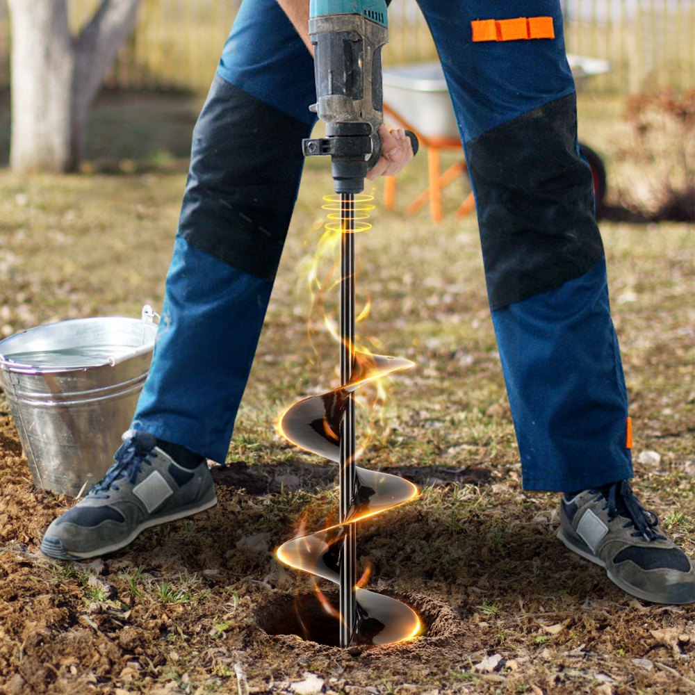 VEVOR Auger Drill Bits for Planting Set of 2, 2" x 16", 4" x 16" Garden Auger Drill Bits, Spiral Drill Bit for Post Hole Digger, Bulbs Planting & Holes Digging, for 3/8" Hex Drive Drill 