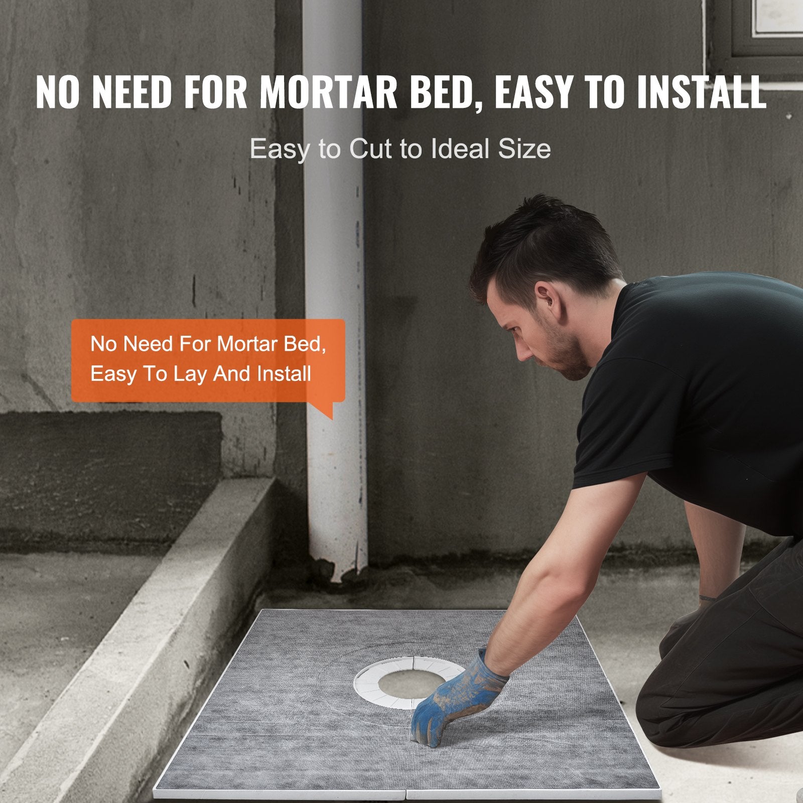 VEVOR Shower Curb Kit, 36"x36" Shower Pan Kit with 6.3" Central Drain, Lightweight EPS Shower Installation Kits with 2 Waterproof Cloths, Shower Pan Slope Sticks Fit for Bathroom 