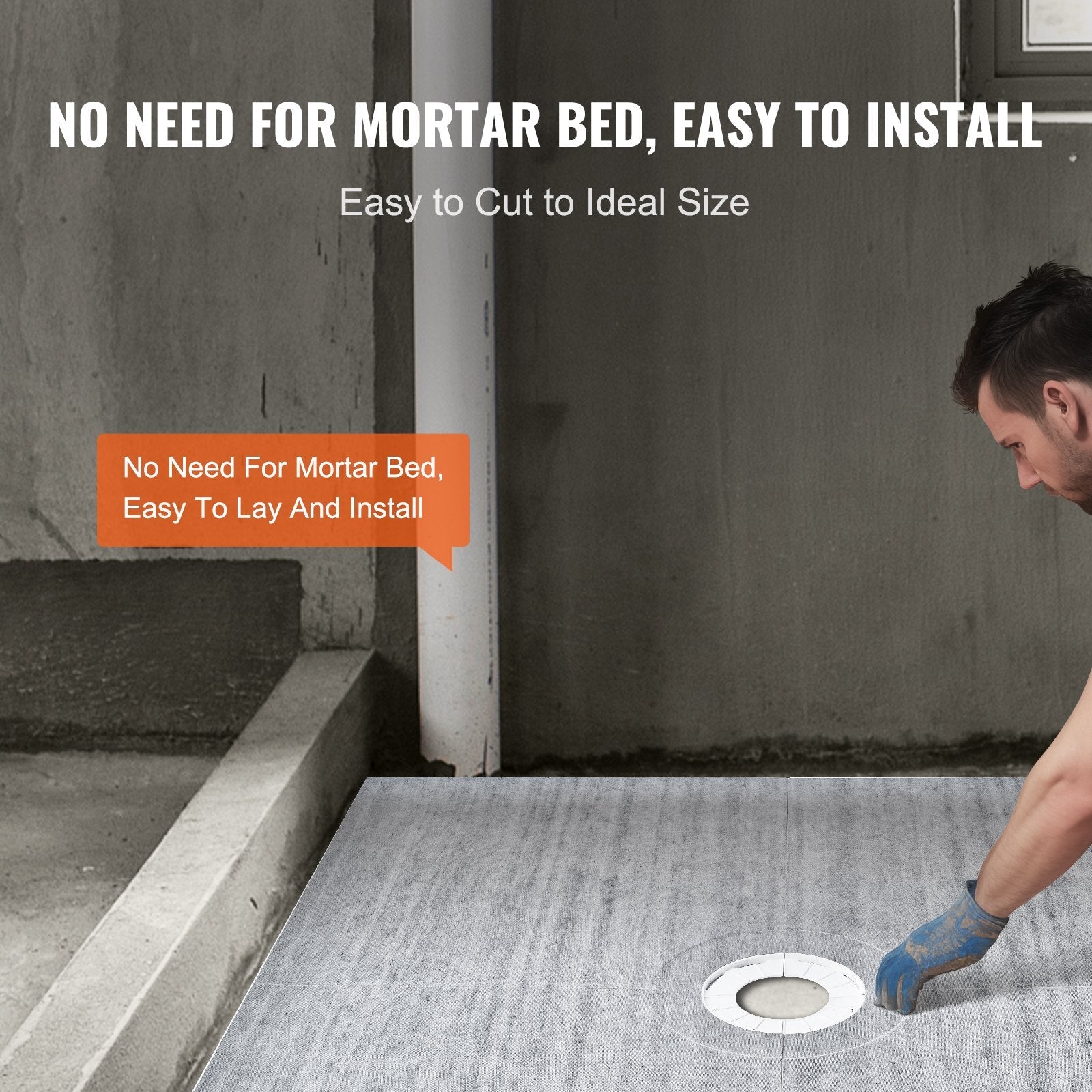 VEVOR Shower Curb Kit, 72"x72" Shower Pan Kit with 6.3" Central Drain, Lightweight EPS Shower Installation Kits with 2 Waterproof Cloths, Shower Pan Slope Sticks Fit for Bathroom 