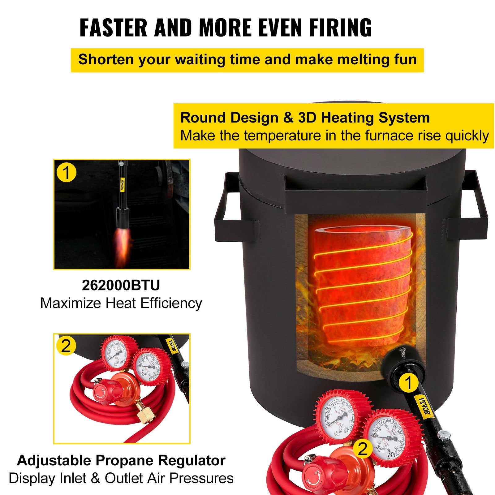 VEVOR Propane Melting Furnace, 2462°F, 4 KG Metal Foundry Furnace Kit with Graphite Crucible and Tongs, Casting Melting Smelting Refining Precious Metals Like Gold Silver Aluminum Copper Brass Bronze 