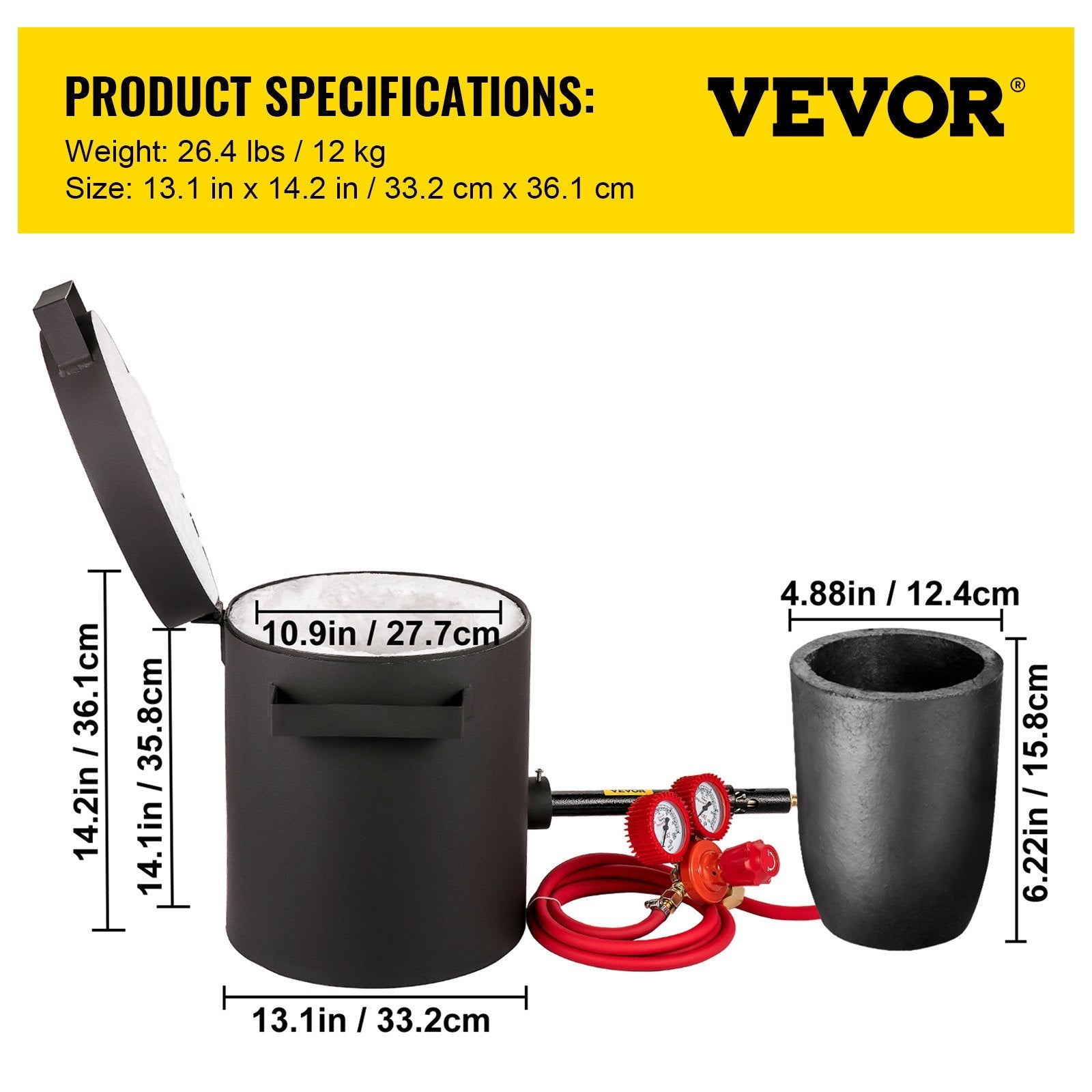 VEVOR Propane Melting Furnace, 2462°F, 6 KG Metal Foundry Furnace Kit with Graphite Crucible and Tongs, Casting Melting Smelting Refining Precious Metals Like Gold Silver Aluminum Copper Brass Bronze 