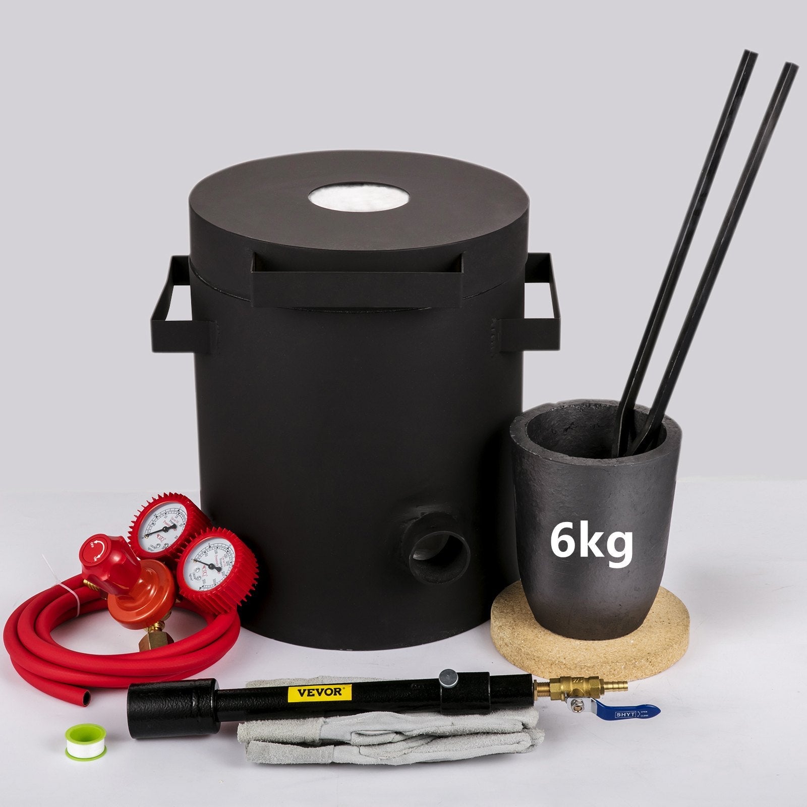 VEVOR Propane Melting Furnace, 2462°F, 6 KG Metal Foundry Furnace Kit with Graphite Crucible and Tongs, Casting Melting Smelting Refining Precious Metals Like Gold Silver Aluminum Copper Brass Bronze 