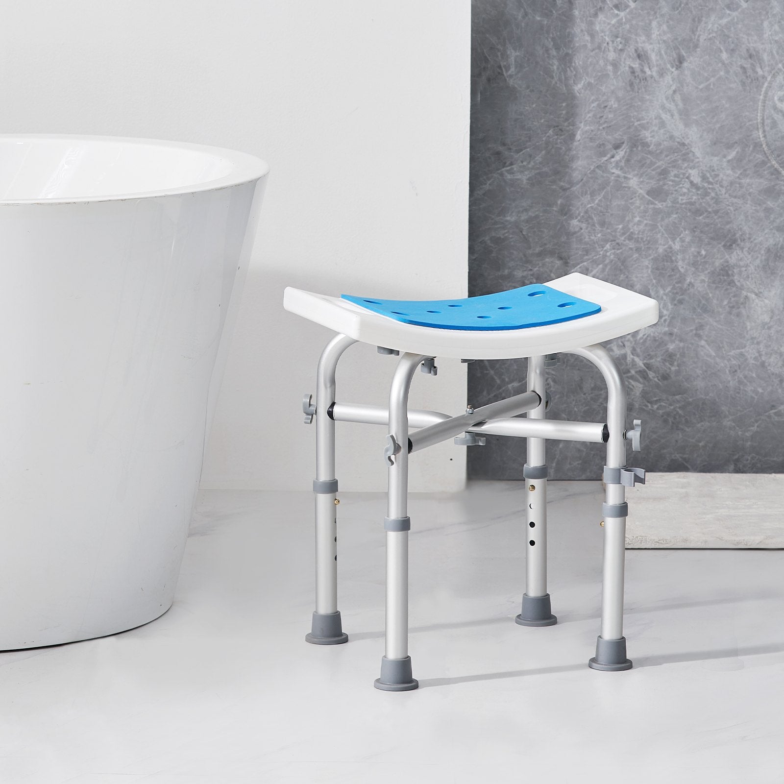 VEVOR Shower Chair, Adjustable Height Shower Stool with Crossbar Support, Shower Seat for Inside Shower or Tub, Non-Slip Bench Bathtub Stool Seat for Elderly Disabled Handicap, 500 lbs Capacity 