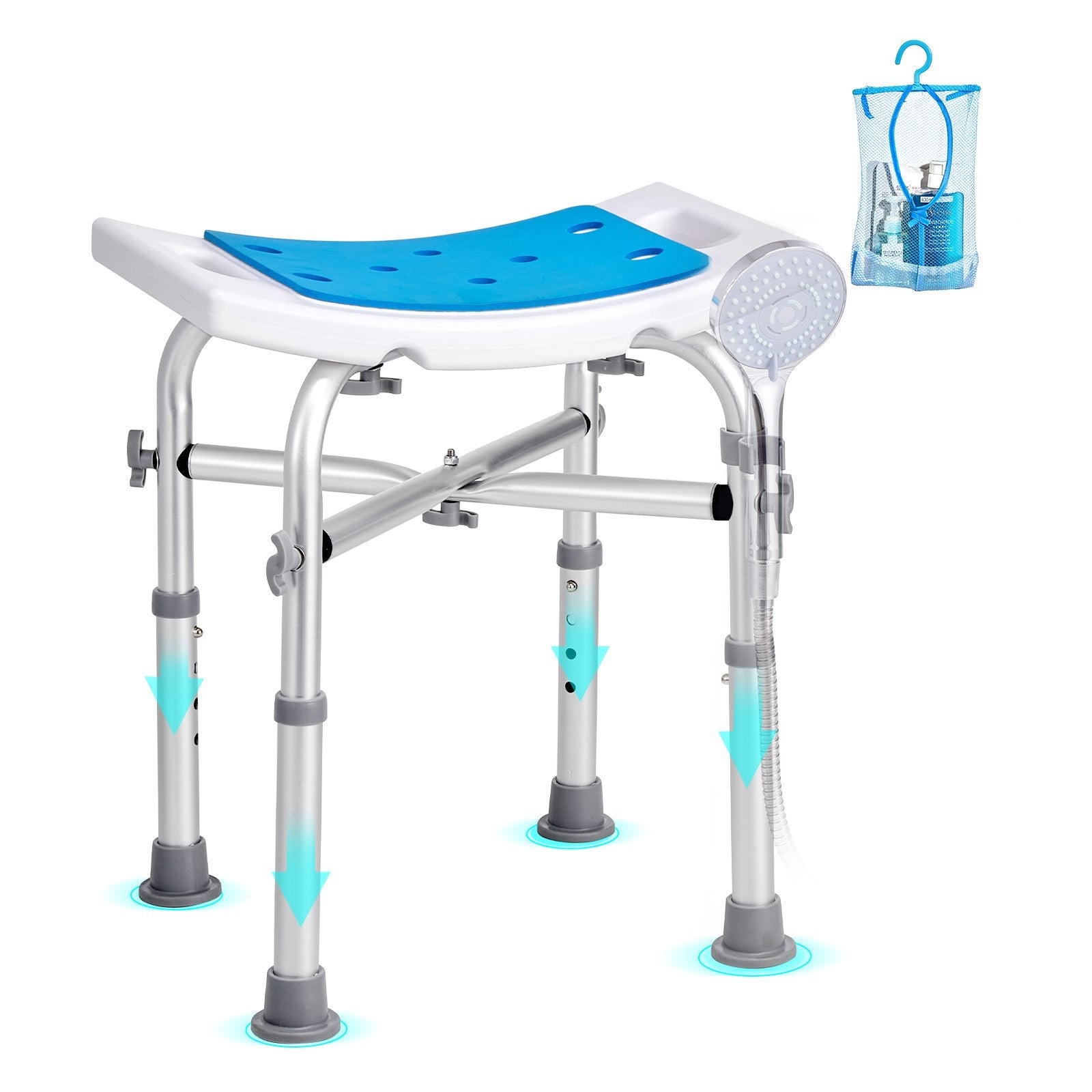 VEVOR Shower Chair, Adjustable Height Shower Stool with Crossbar Support, Shower Seat for Inside Shower or Tub, Non-Slip Bench Bathtub Stool Seat for Elderly Disabled Handicap, 500 lbs Capacity 
