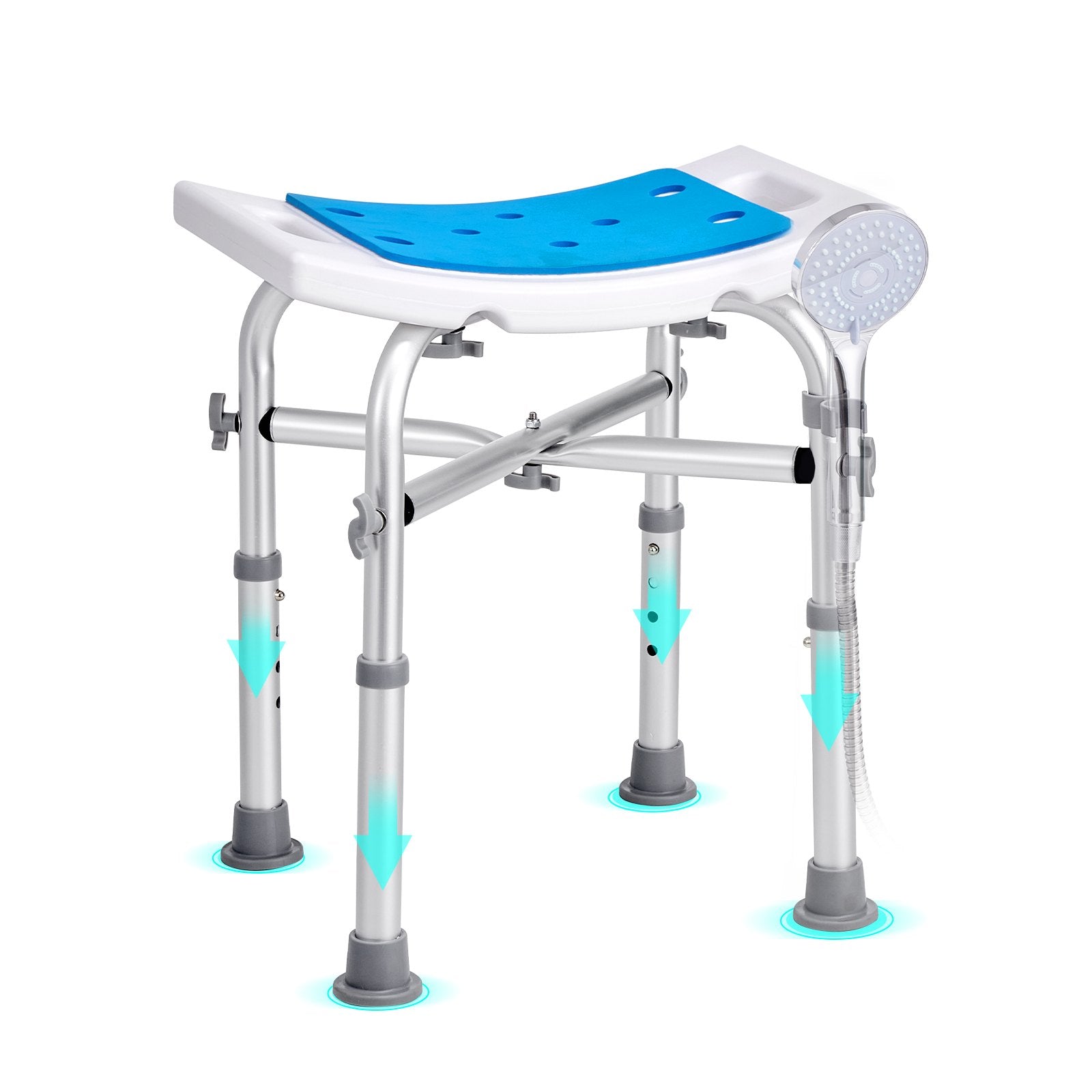VEVOR Shower Chair, Adjustable Height Shower Stool with Crossbar Support, Shower Seat for Inside Shower or Tub, Non-Slip Bench Bathtub Stool Seat for Elderly Disabled Handicap, 500 lbs Capacity 
