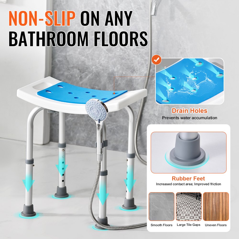 VEVOR Shower Chair, Adjustable Height Shower Stool, Shower Seat for Inside Shower or Tub, Non-Slip Bench Bathtub Stool Seat for Elderly Disabled Handicap, 350 LBS Capacity 