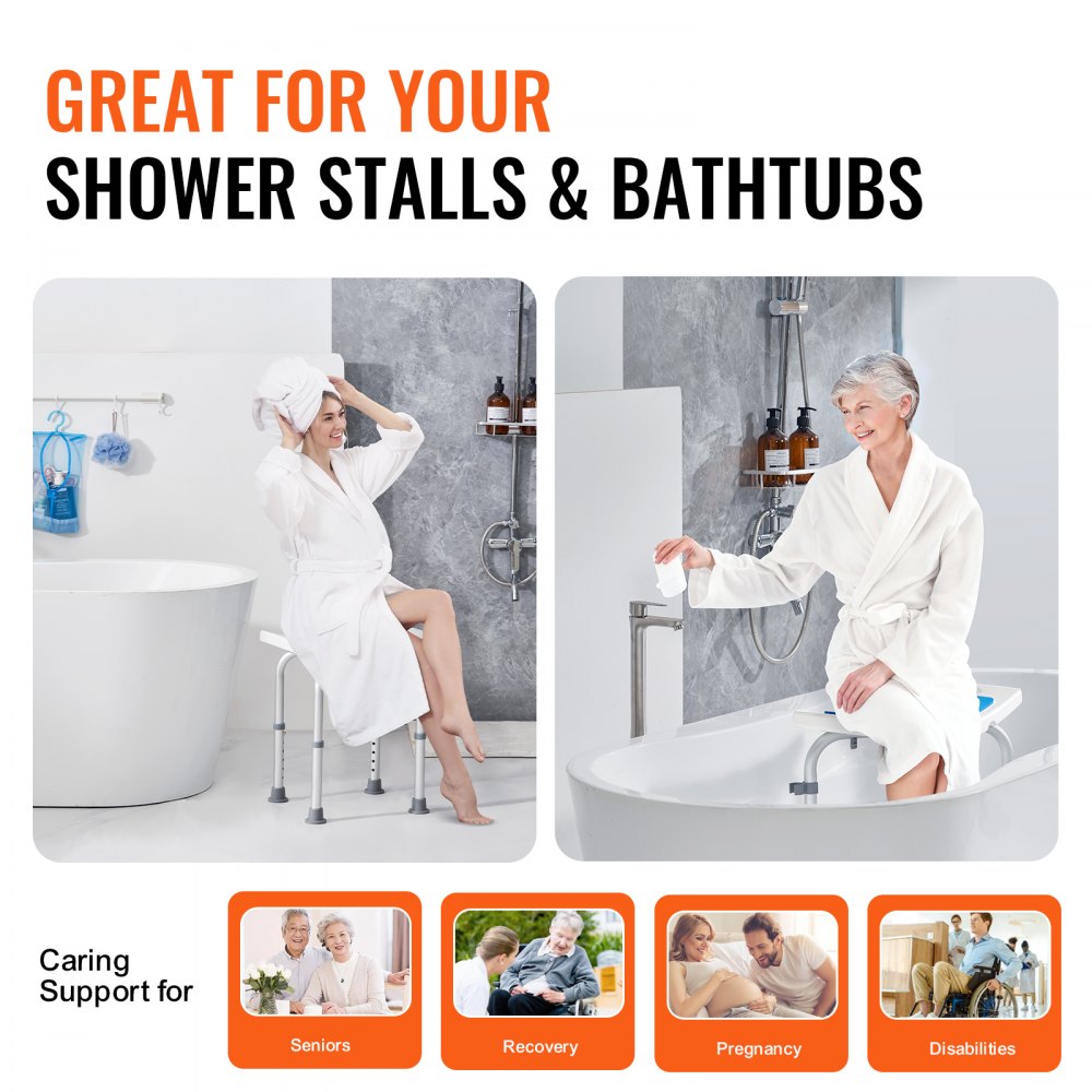 VEVOR Shower Chair, Adjustable Height Shower Stool, Shower Seat for Inside Shower or Tub, Non-Slip Bench Bathtub Stool Seat for Elderly Disabled Handicap, 350 LBS Capacity 