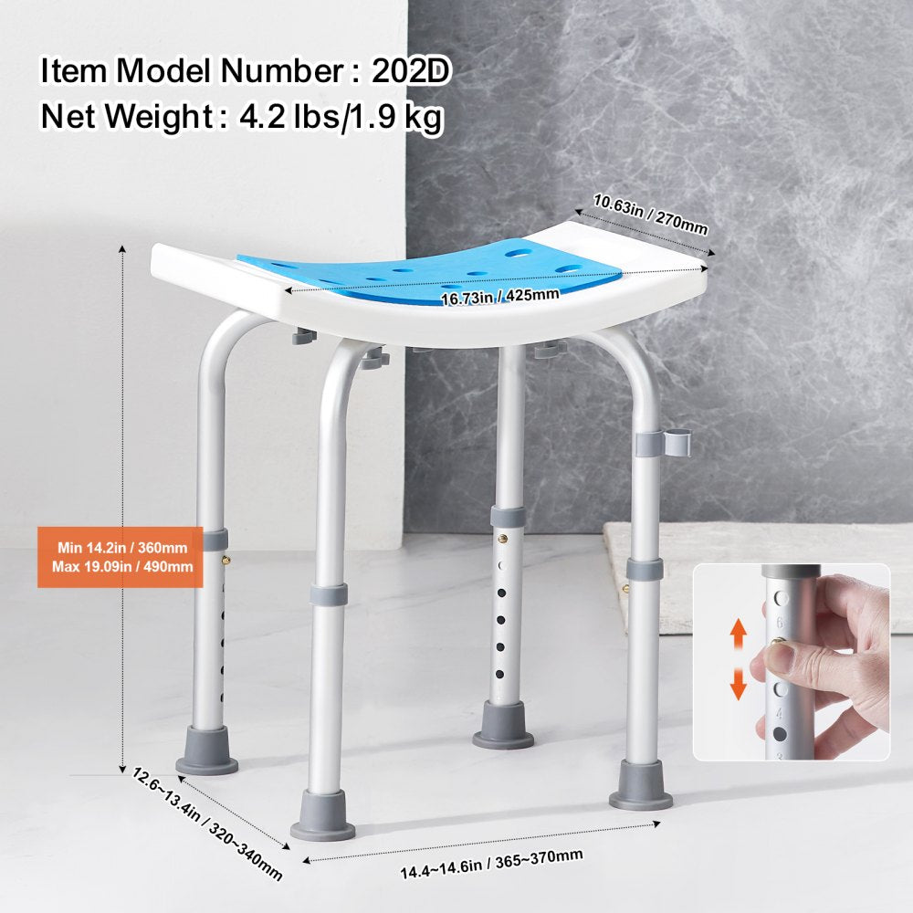 VEVOR Shower Chair, Adjustable Height Shower Stool, Shower Seat for Inside Shower or Tub, Non-Slip Bench Bathtub Stool Seat for Elderly Disabled Handicap, 350 LBS Capacity 