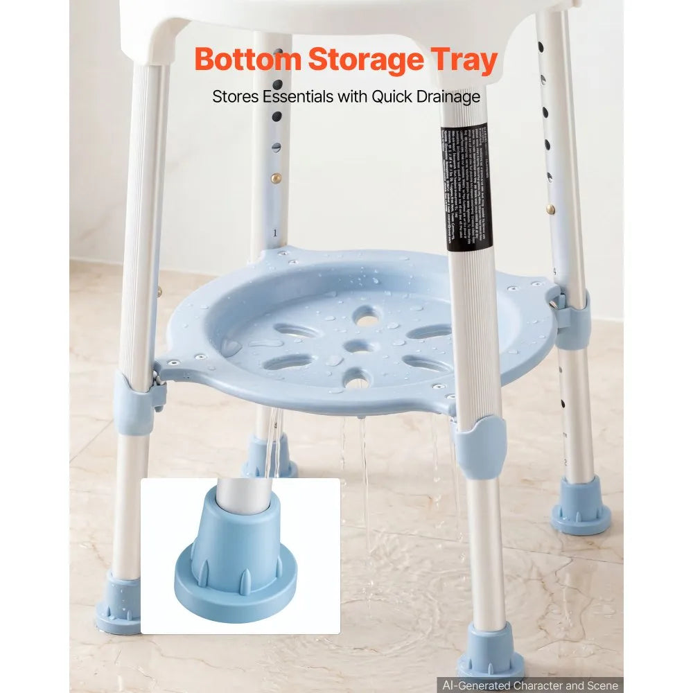 Swivel Shower Chair with 360° Rotating Seat | Height Adjustable Bath Stool with Storage Tray, 350 lb Capacity