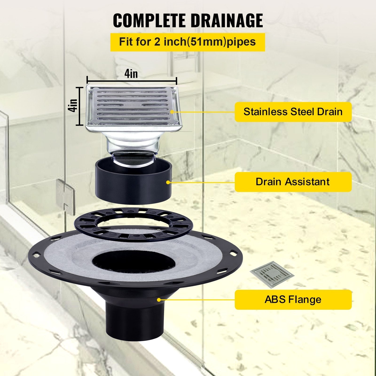 Vevor 38''x60'' Shower Kit With Shower Tray & Curb With Central Drain Kit Abs 