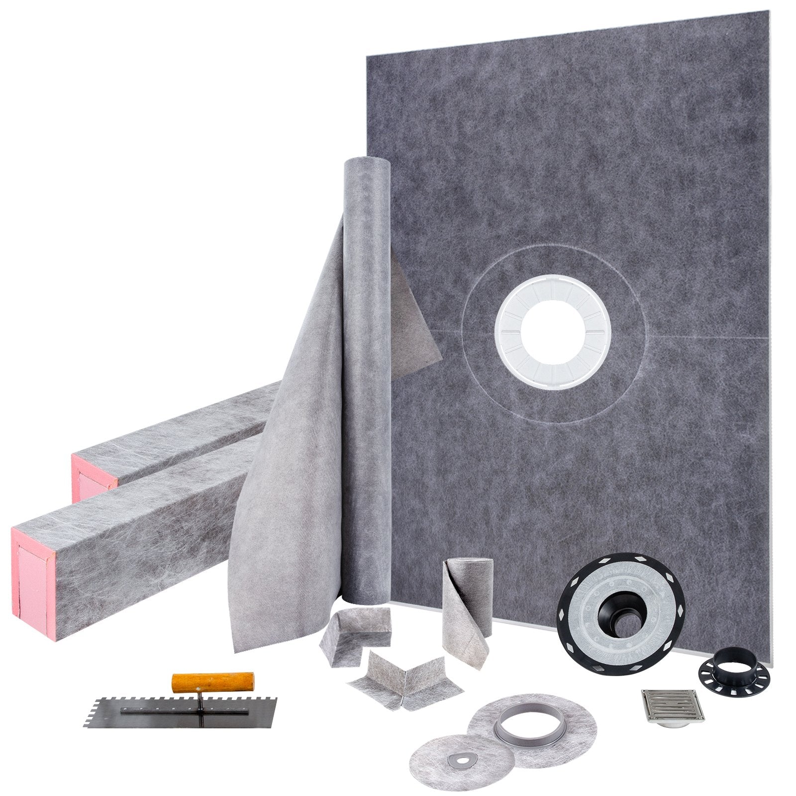 Vevor 38''x60'' Shower Kit With Shower Tray & Curb With Central Drain Kit Abs 