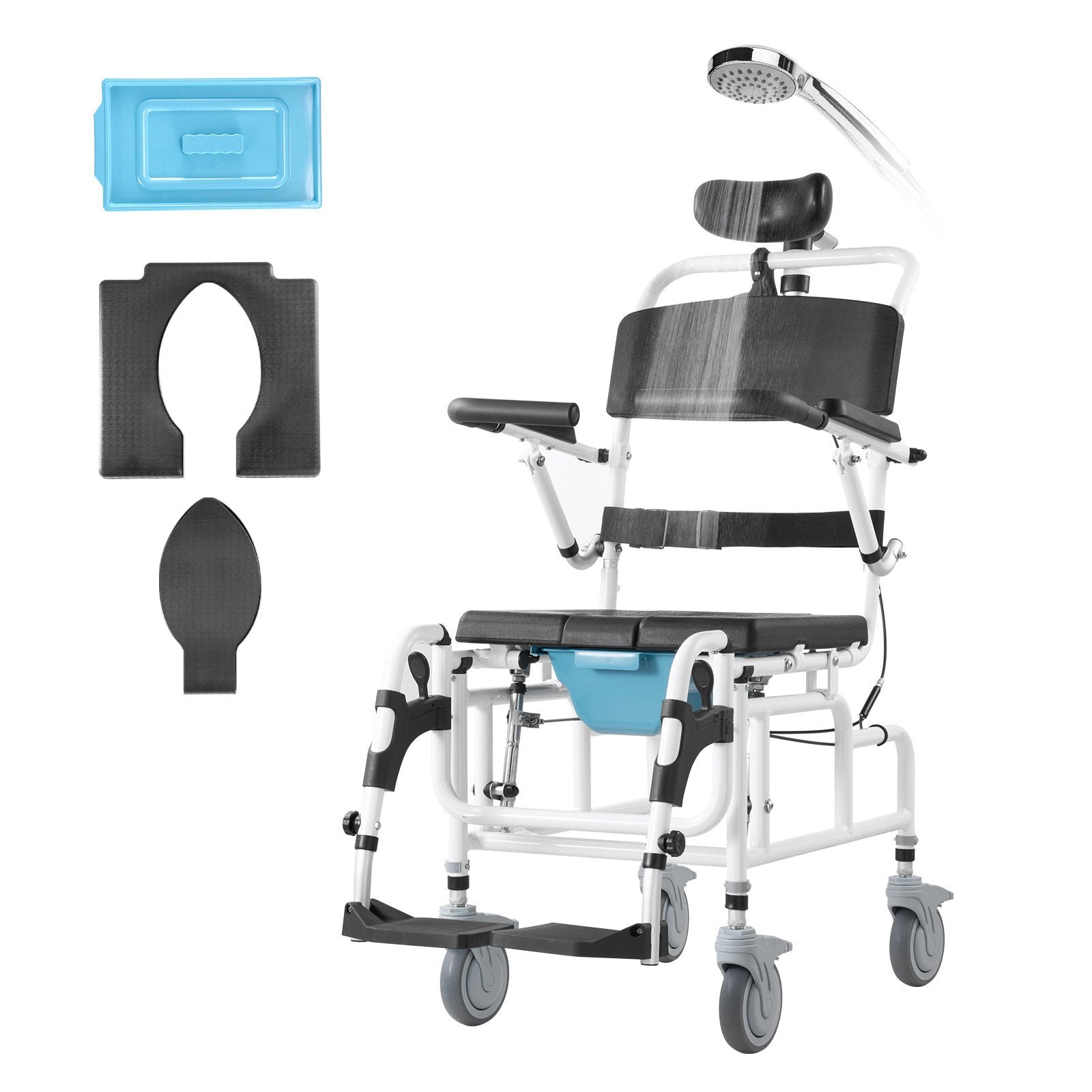 VEVOR Shower Wheelchair 17.5in Al Alloy Bathroom Wheelchair for Disabled Adult 