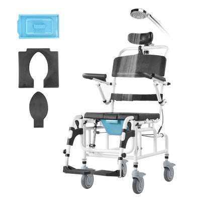 VEVOR Shower Wheelchair 17.5in Al Alloy Bathroom Wheelchair for Disabled Adult 