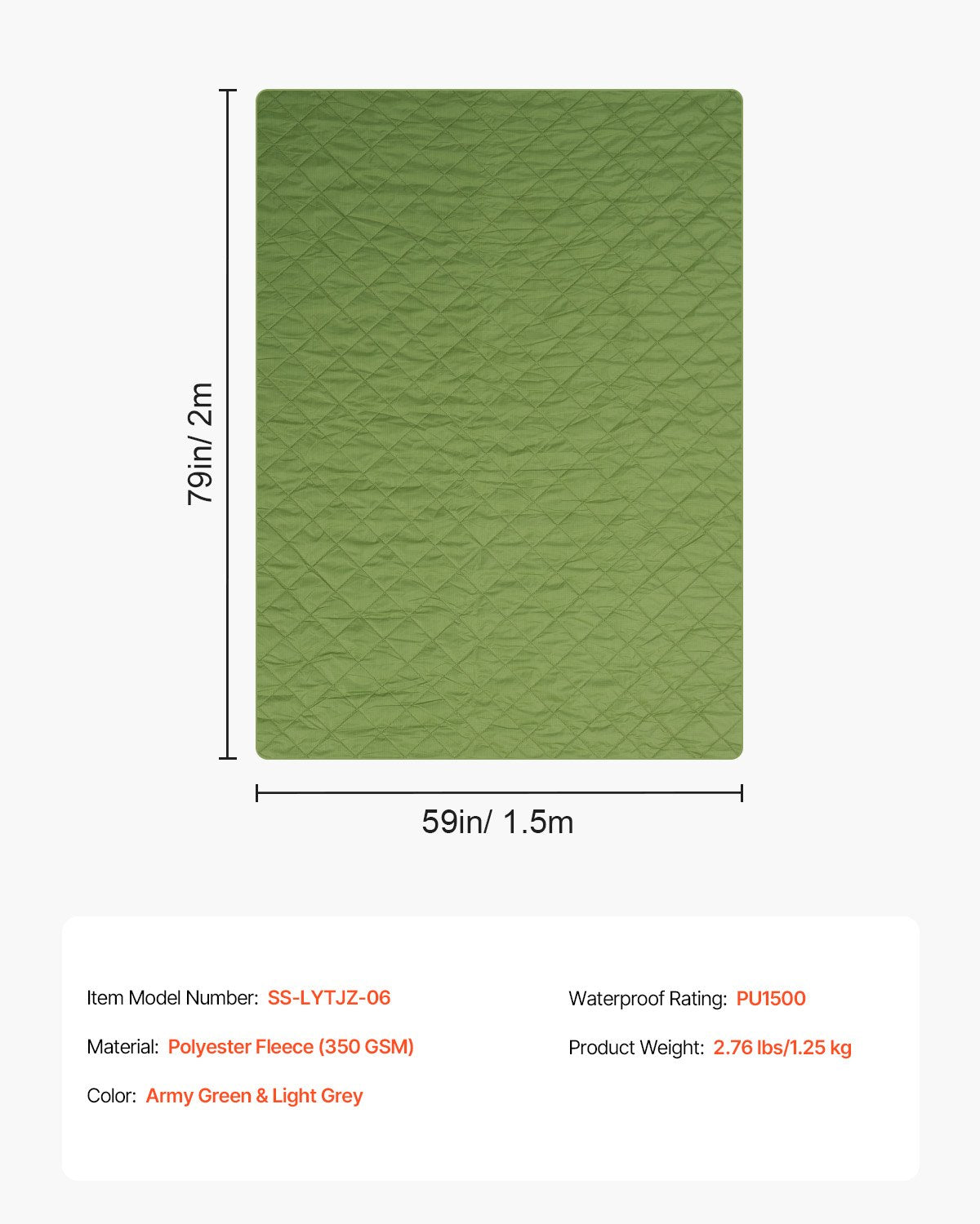 VEVOR Camping Blanket 82" x 55" Warm Stadium Blanket 330GSM Outdoor Travel 