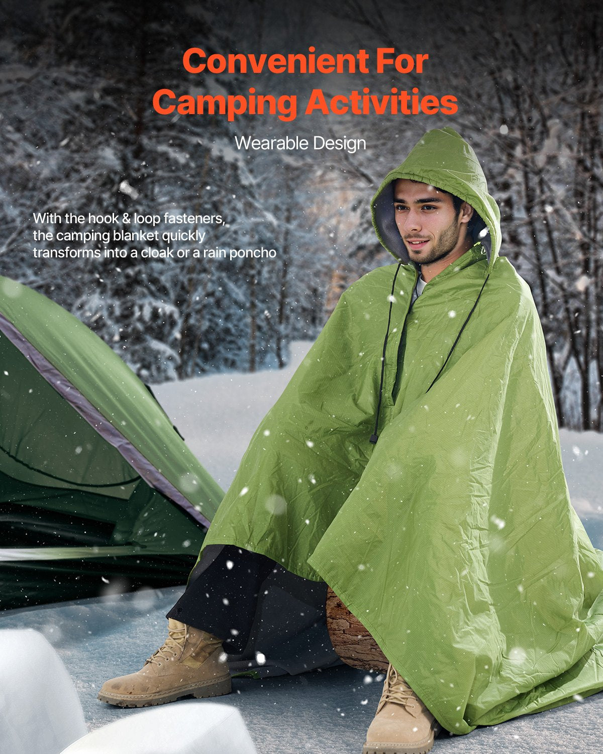 VEVOR Camping Blanket 79" x 59" Wearable Warm Stadium Blanket Outdoor Army Green 